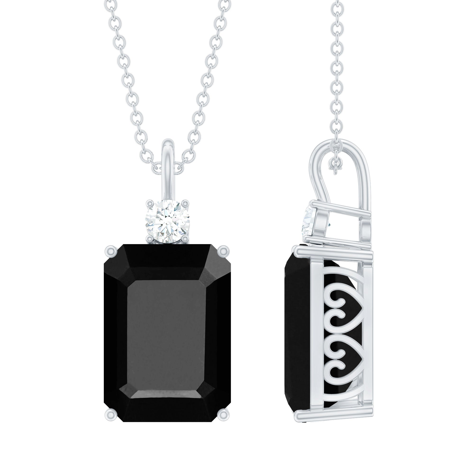 3.48 Carat Emerald Cut Lab Created Black Diamond Solitaire Necklace AAAA ( Synthetic ) - Rosec Jewels