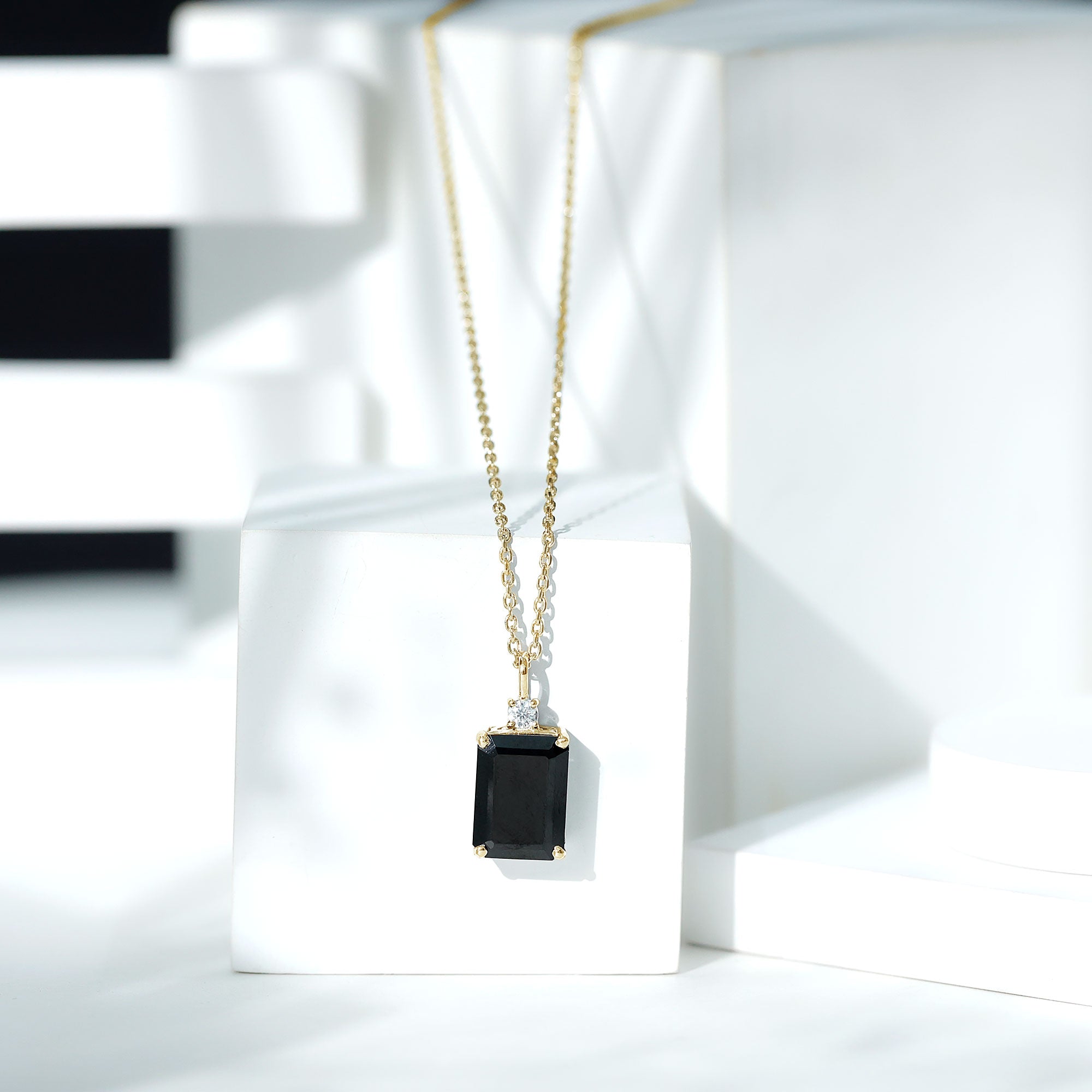 3.48 Carat Emerald Cut Lab Created Black Diamond Solitaire Necklace AAAA ( Synthetic ) - Rosec Jewels