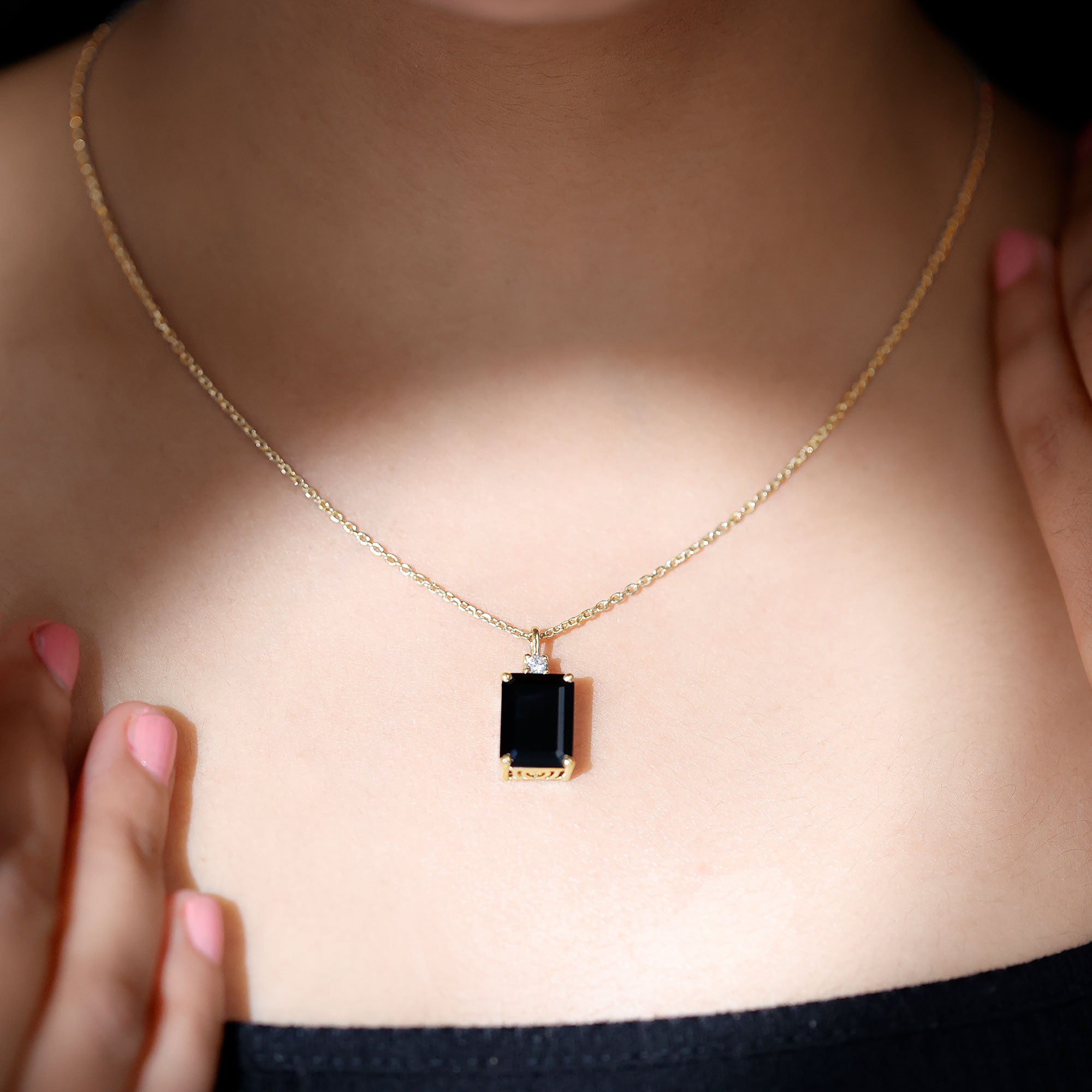 3.48 Carat Emerald Cut Lab Created Black Diamond Solitaire Necklace AAAA ( Synthetic ) - Rosec Jewels