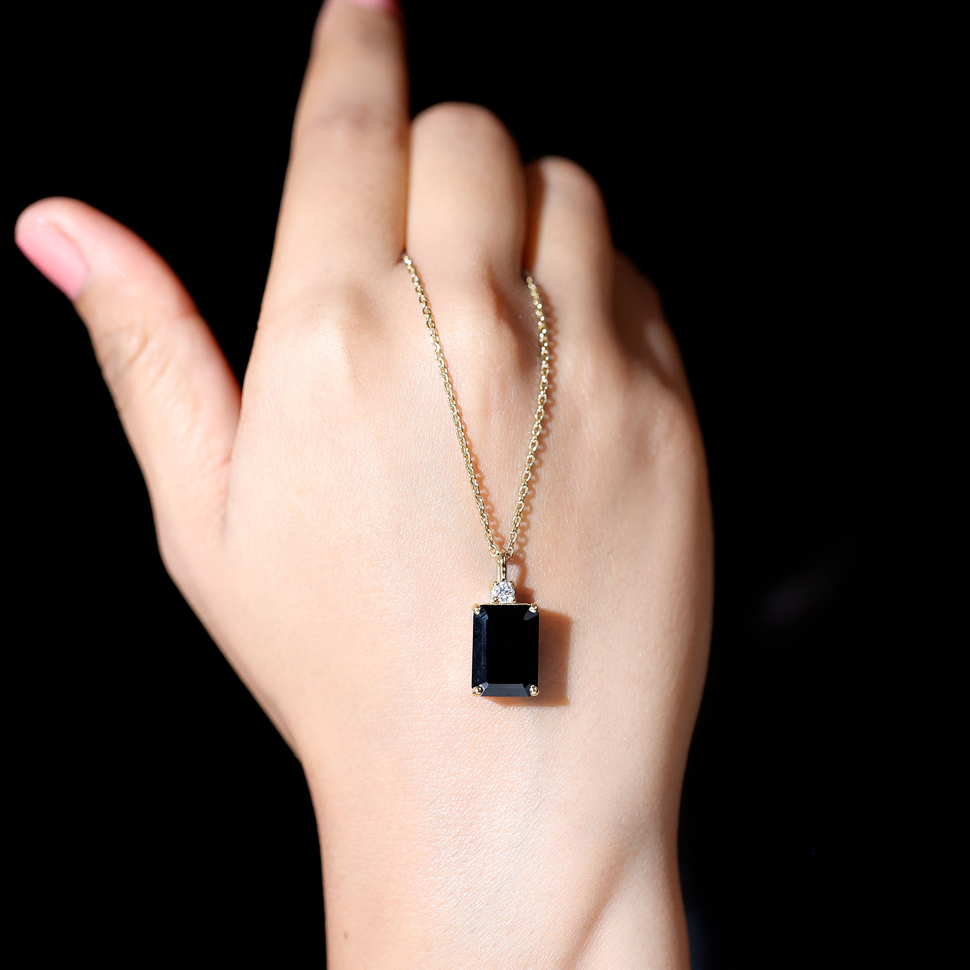 3.48 Carat Emerald Cut Lab Created Black Diamond Solitaire Necklace AAAA ( Synthetic ) - Rosec Jewels