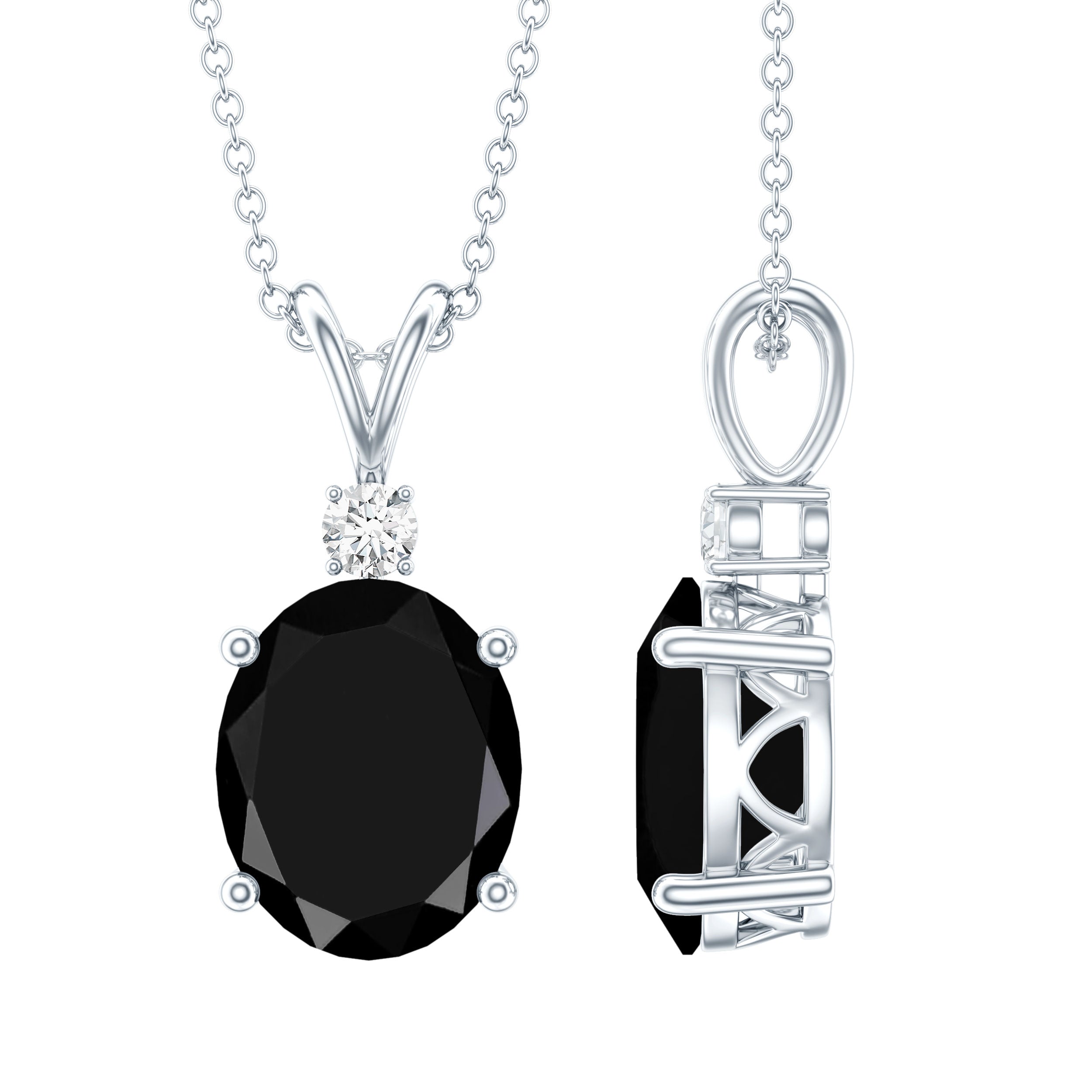 4.2 Carat Oval Shape Lab Created Black Diamond Solitaire Pendant Necklace AAAA ( Synthetic ) - Rosec Jewels