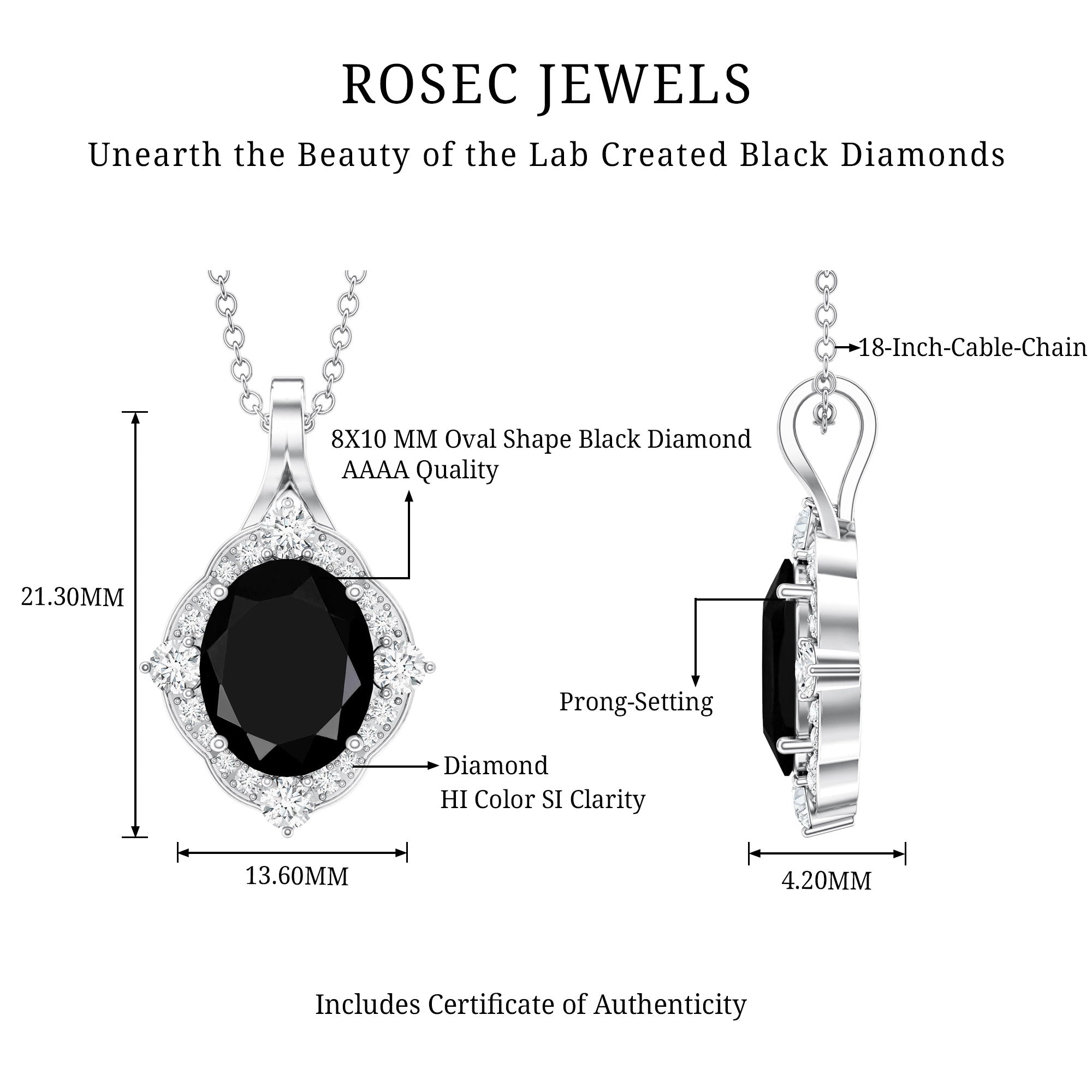 Vintage Style Created Black Diamond Halo Pendant Necklace AAAA ( Synthetic ) - Rosec Jewels