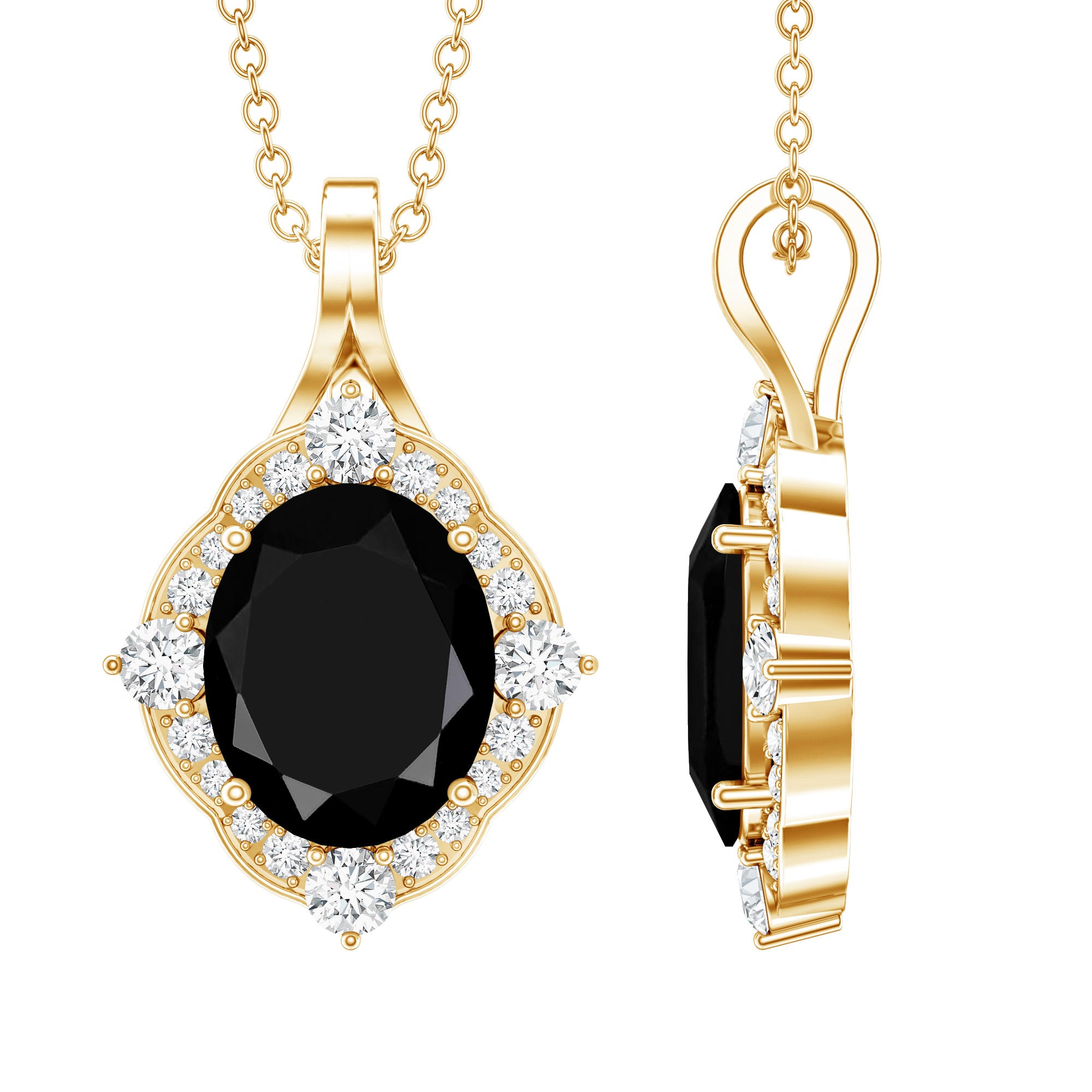 Vintage Style Created Black Diamond Halo Pendant Necklace AAAA ( Synthetic ) - Rosec Jewels
