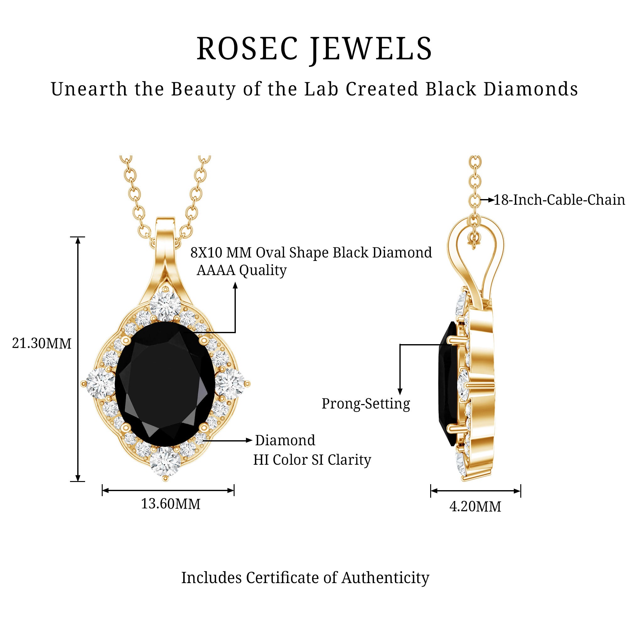 Vintage Style Created Black Diamond Halo Pendant Necklace AAAA ( Synthetic ) - Rosec Jewels
