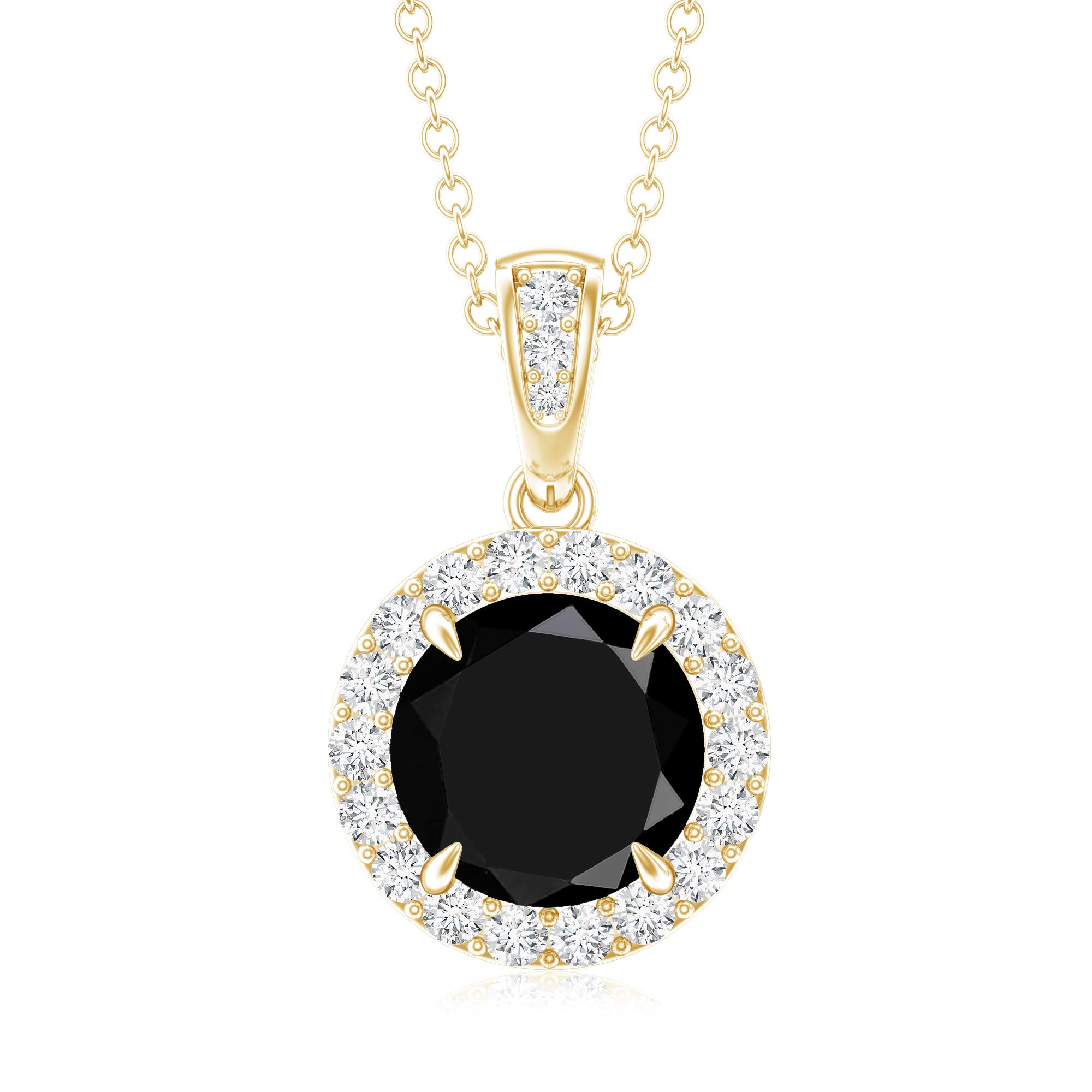 2 Carat Round Lab Created Black Diamond Halo Pendant with White Diamond AAAA ( Synthetic ) - Rosec Jewels