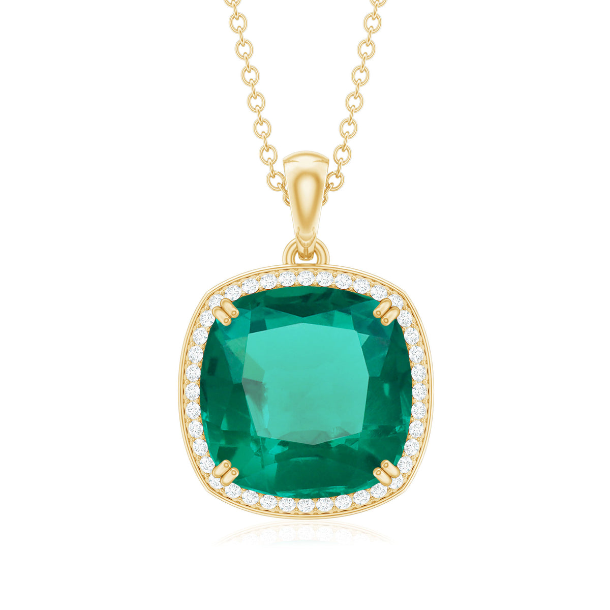 9 Carat Cushion Cut Lab Created Emerald and Diamond Cocktail Necklace AAAA - Rosec Jewels