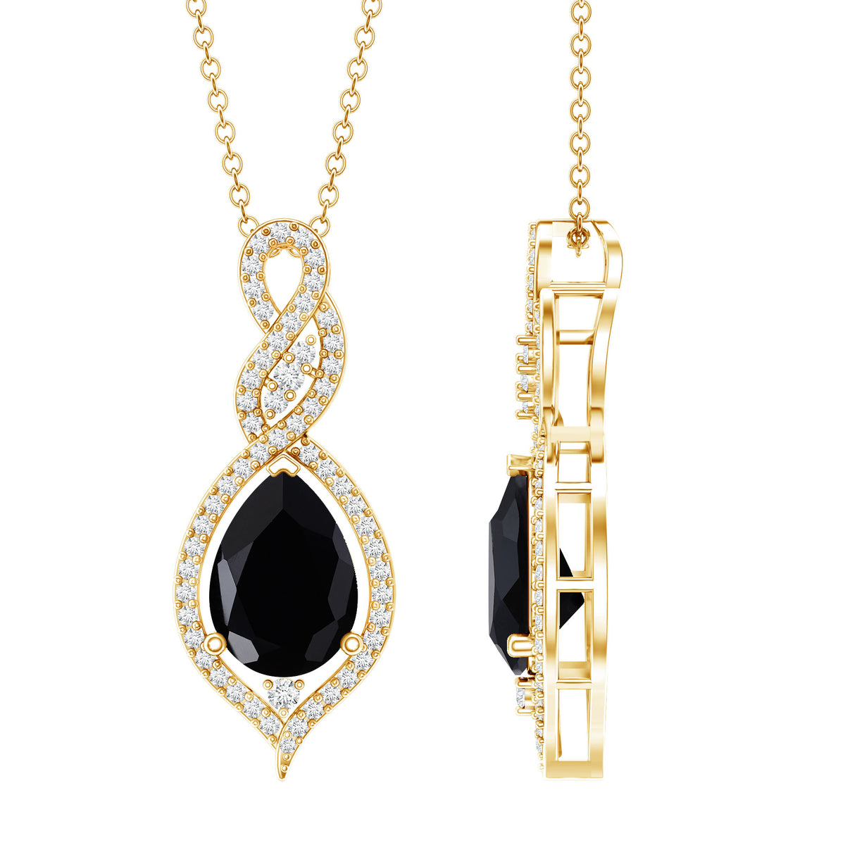 Real 2.2 Carat Black Onyx Teardrop Pendant Necklace with Moissanite AAA - Rosec Jewels