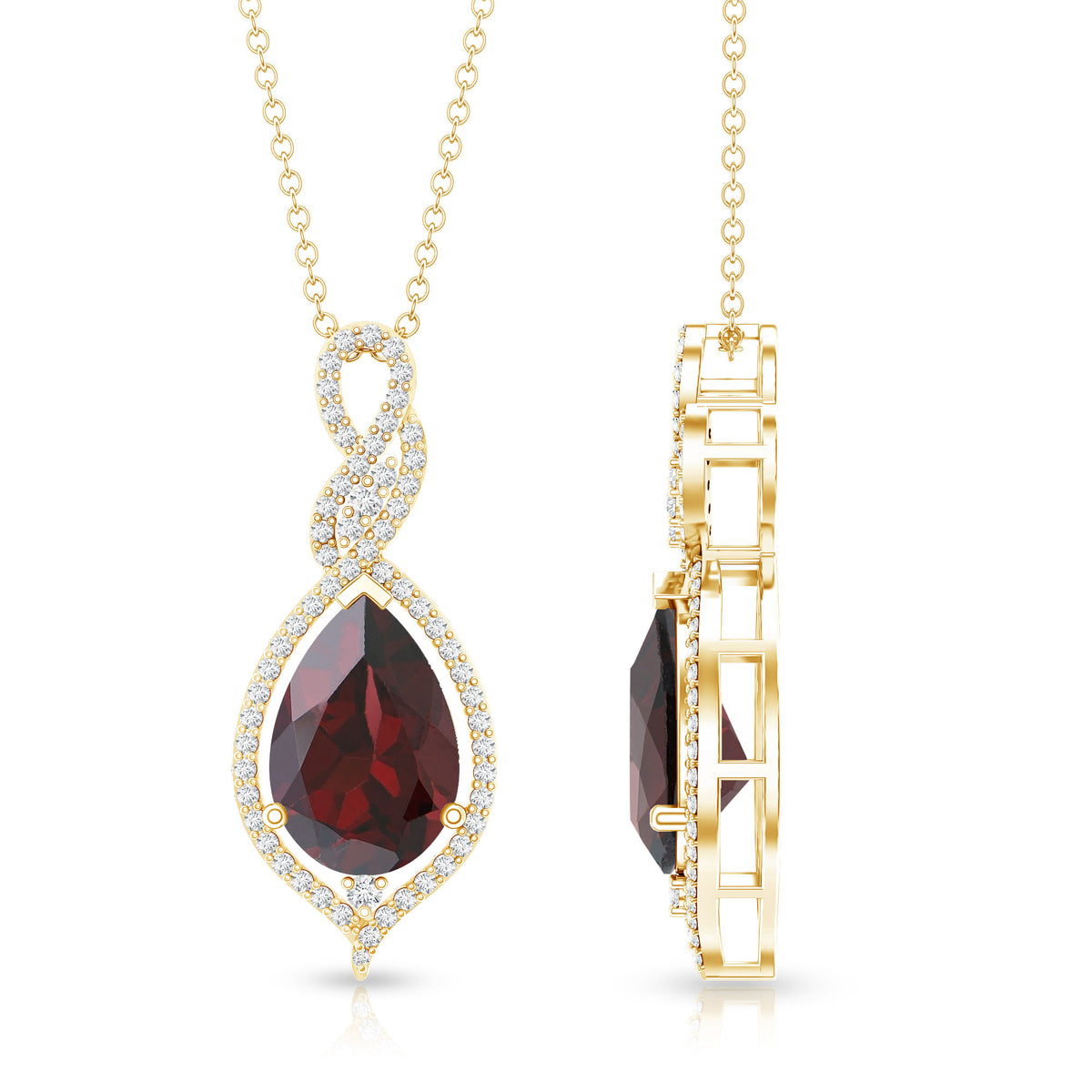 4 Carat Pear Shape Garnet and Diamond Teardrop Necklace AAA - Rosec Jewels