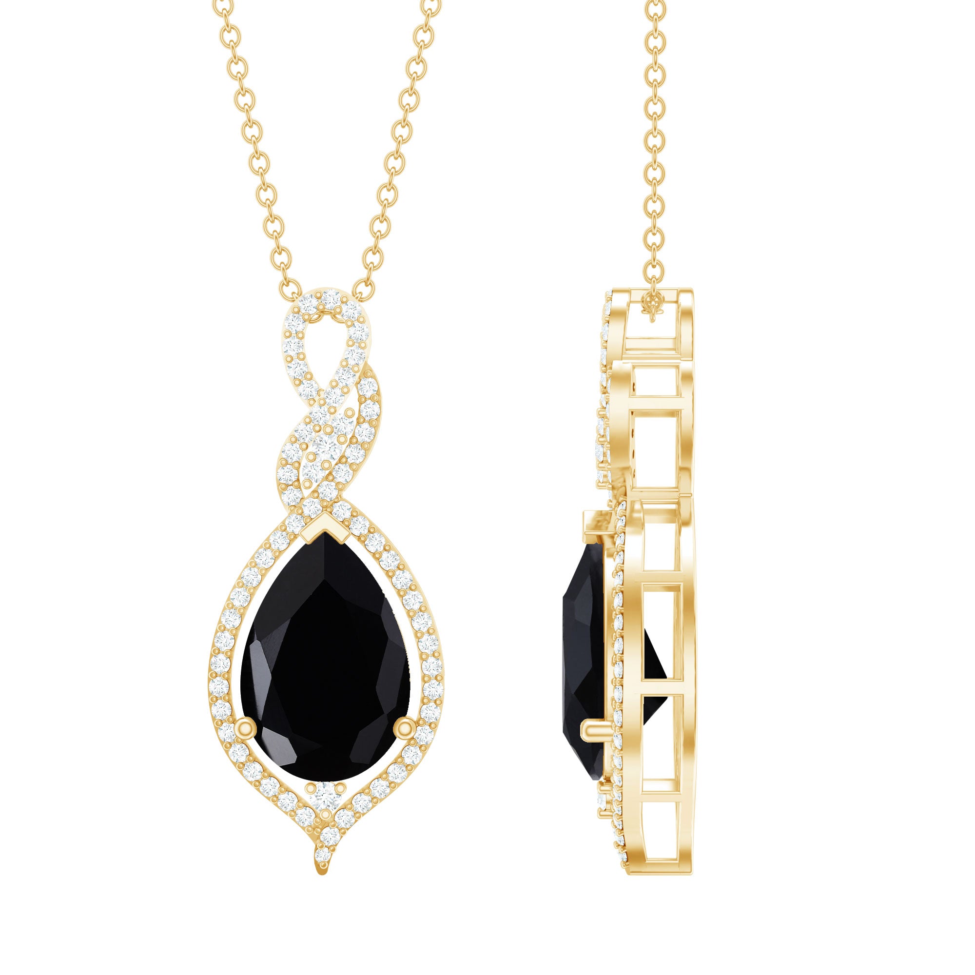 Created Black Diamond Teardrop Dangle Pendant with Diamond Accent AAAA ( Synthetic ) - Rosec Jewels