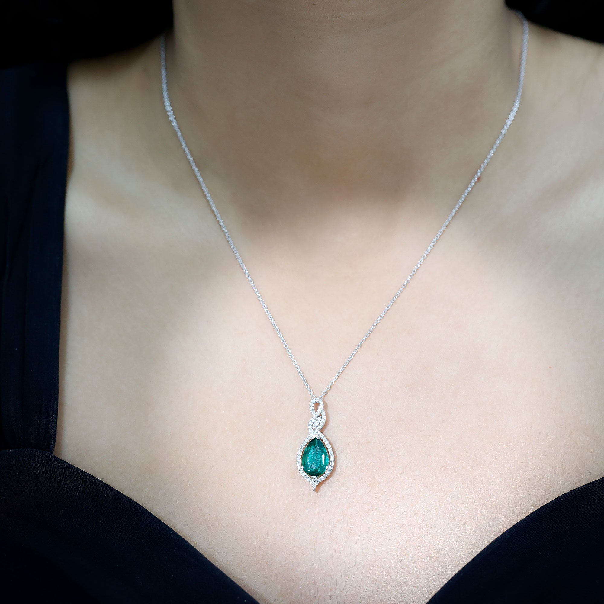 Certified 2.5 Carat Lab Grown Emerald and Diamond Bridal Necklace AAAA - Rosec Jewels