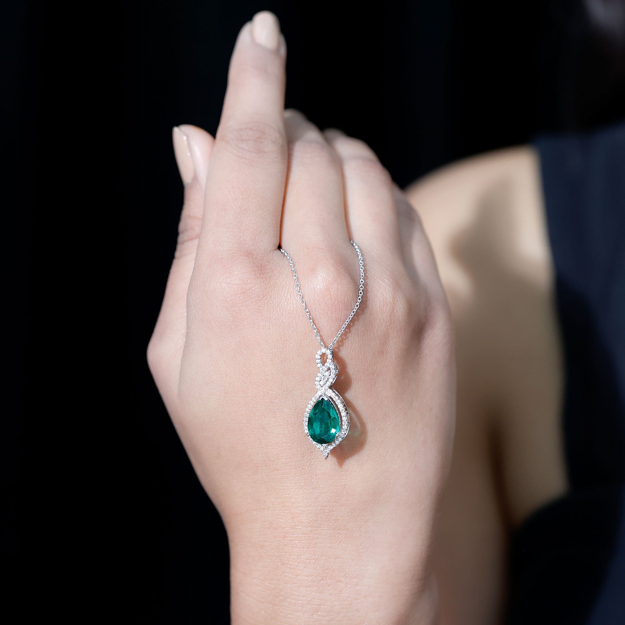 Certified 2.5 Carat Lab Grown Emerald and Diamond Bridal Necklace AAAA - Rosec Jewels