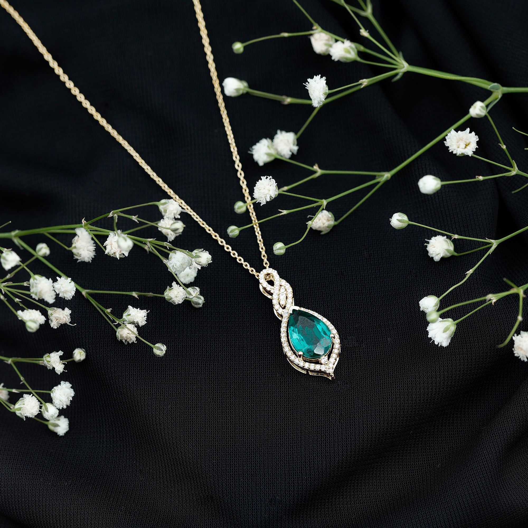 Certified 2.5 Carat Lab Grown Emerald and Diamond Bridal Necklace AAAA - Rosec Jewels