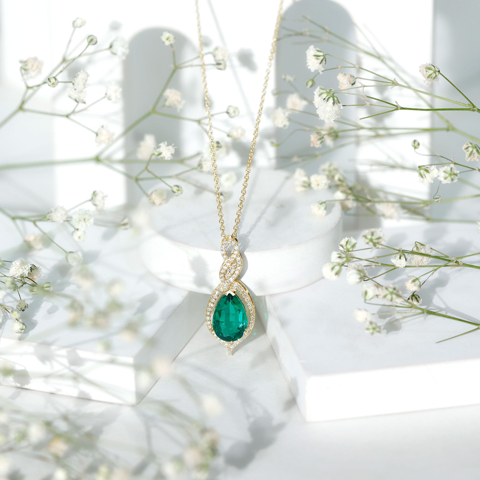 Certified 2.5 Carat Lab Grown Emerald and Diamond Bridal Necklace AAAA - Rosec Jewels