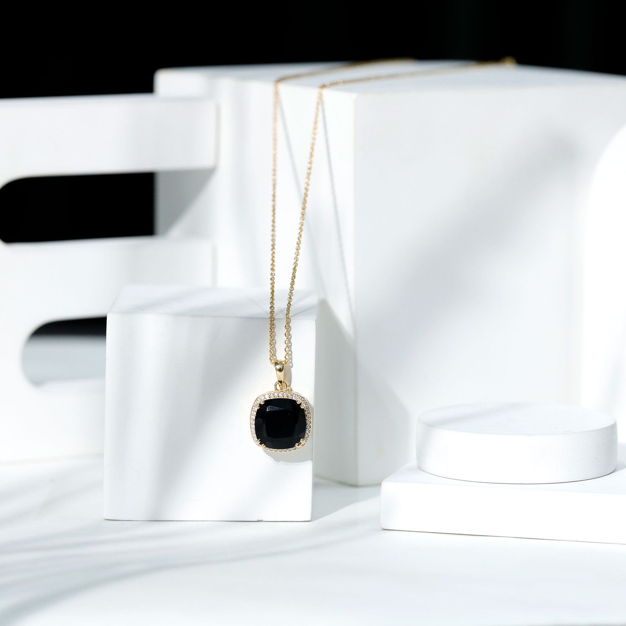 6 Carat Cushion Cut Lab Grown Black and White Diamond Halo Necklace AAAA ( Synthetic ) - Rosec Jewels