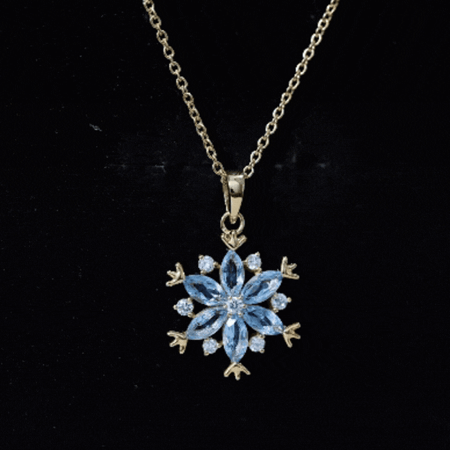 Real Swiss Blue Topaz Snowflake Necklace with Silver Chain AAA 14K Yellow Gold Plated Silver - Rosec Jewels