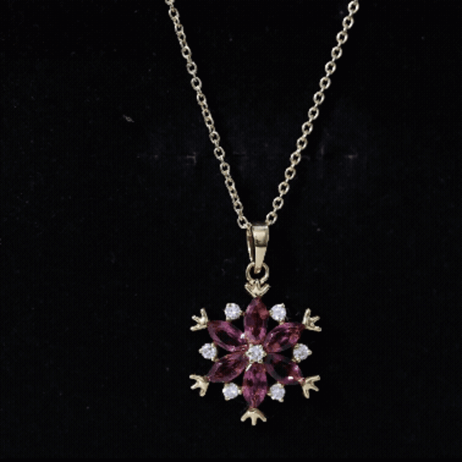 Rhodolite Garnet Flower Necklace in Gold Plated Silver AAA 14K Yellow Gold Plated Silver - Rosec Jewels