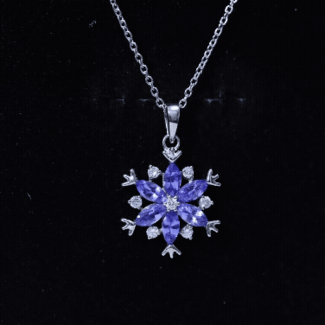 Natural Tanzanite Snowflake Necklace with Lab Diamond AAA 92.5 Sterling Silver - Rosec Jewels