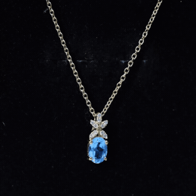 Oval Cut 0.65 Carat Swiss Blue Topaz and Diamond Flower Necklace with Chain AAA 14K Yellow Gold Plated Silver - Rosec Jewels