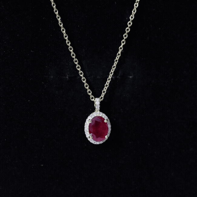 Natural 1.5 Carat Ruby Pendant Necklace with Diamond Halo in Gold Plated Silver AAA 14K Yellow Gold Plated Silver - Rosec Jewels