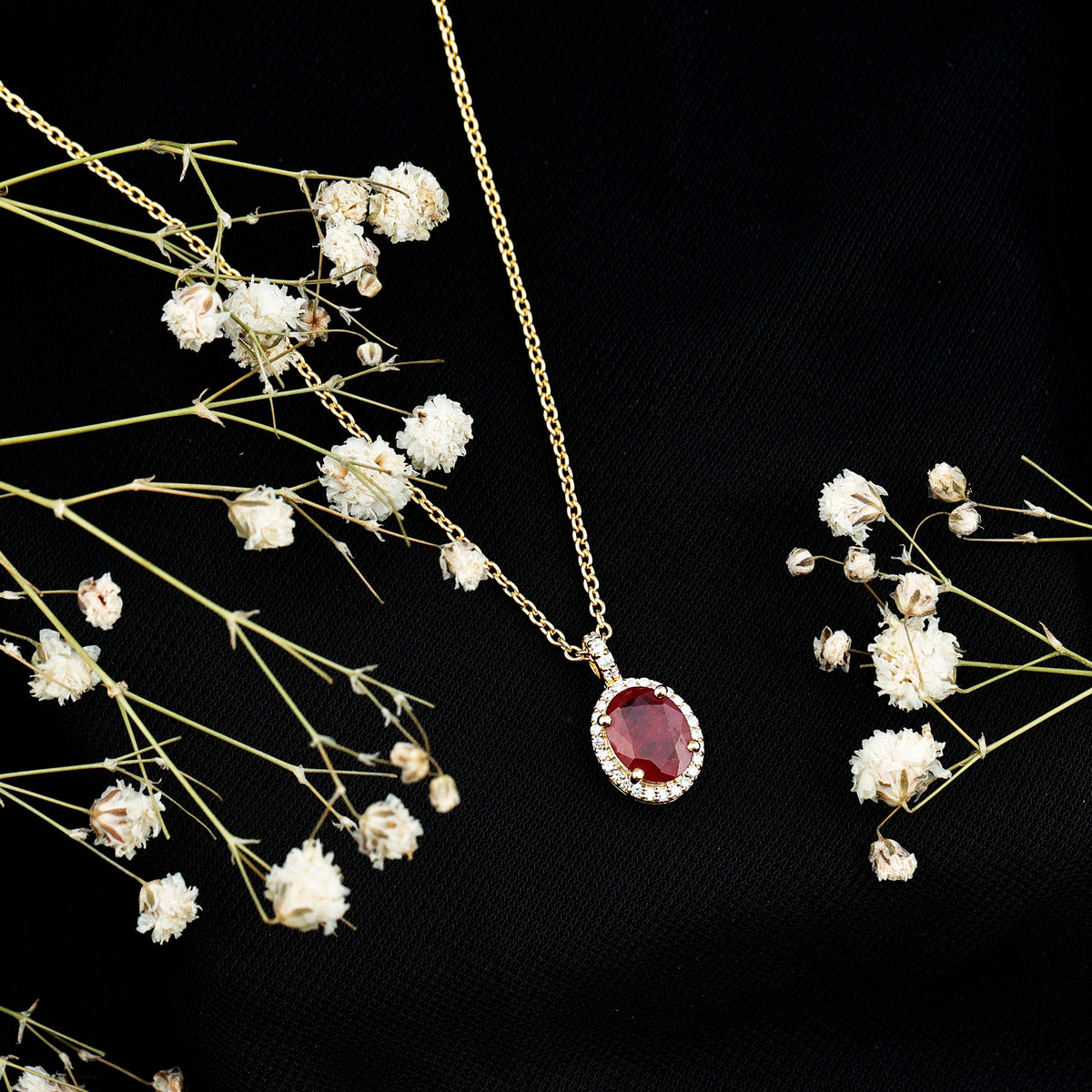 Natural 1.5 Carat Ruby Pendant Necklace with Diamond Halo in Gold Plated Silver AAA 14K Yellow Gold Plated Silver - Rosec Jewels