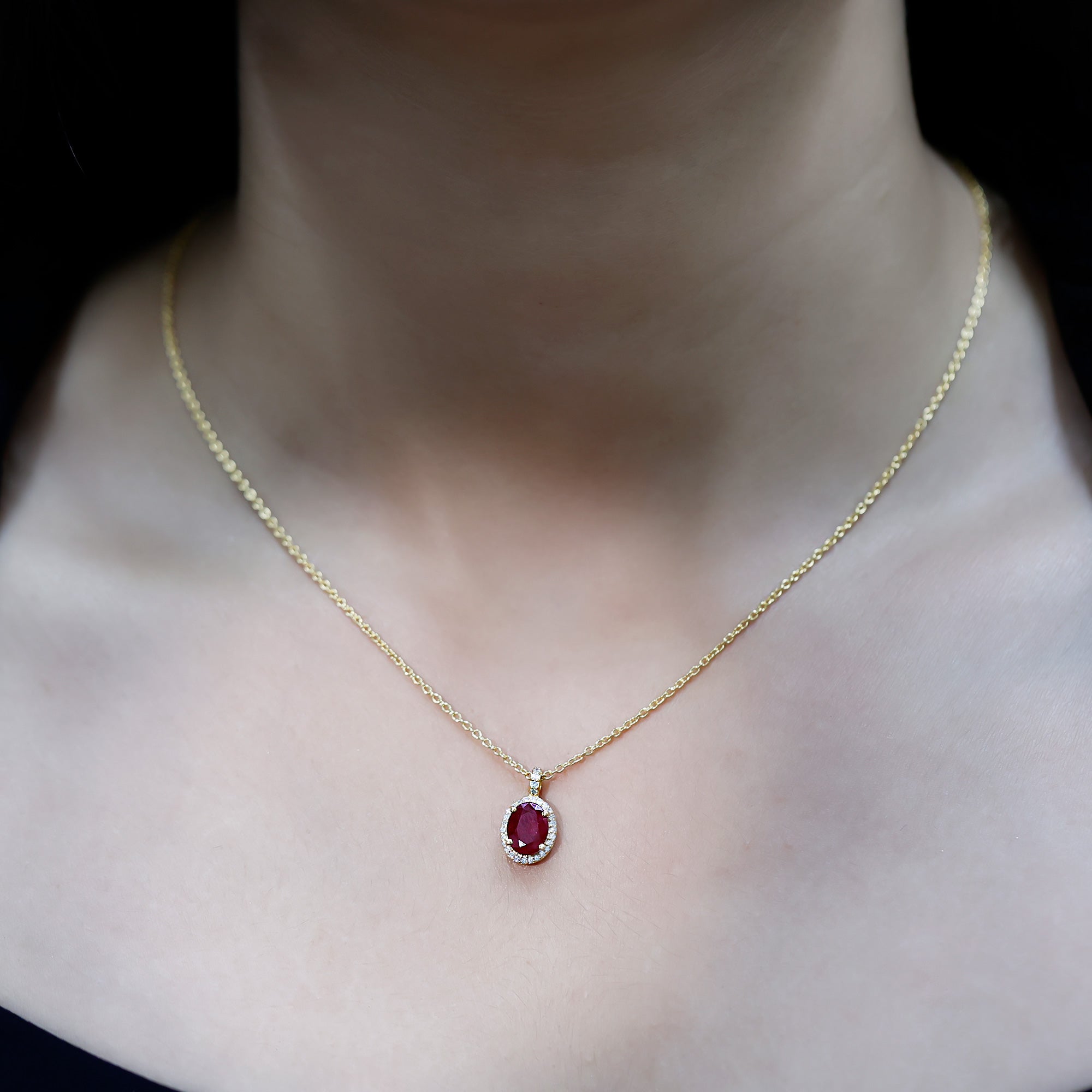 Natural 1.5 Carat Ruby Pendant Necklace with Diamond Halo in Gold Plated Silver AAA 14K Yellow Gold Plated Silver - Rosec Jewels