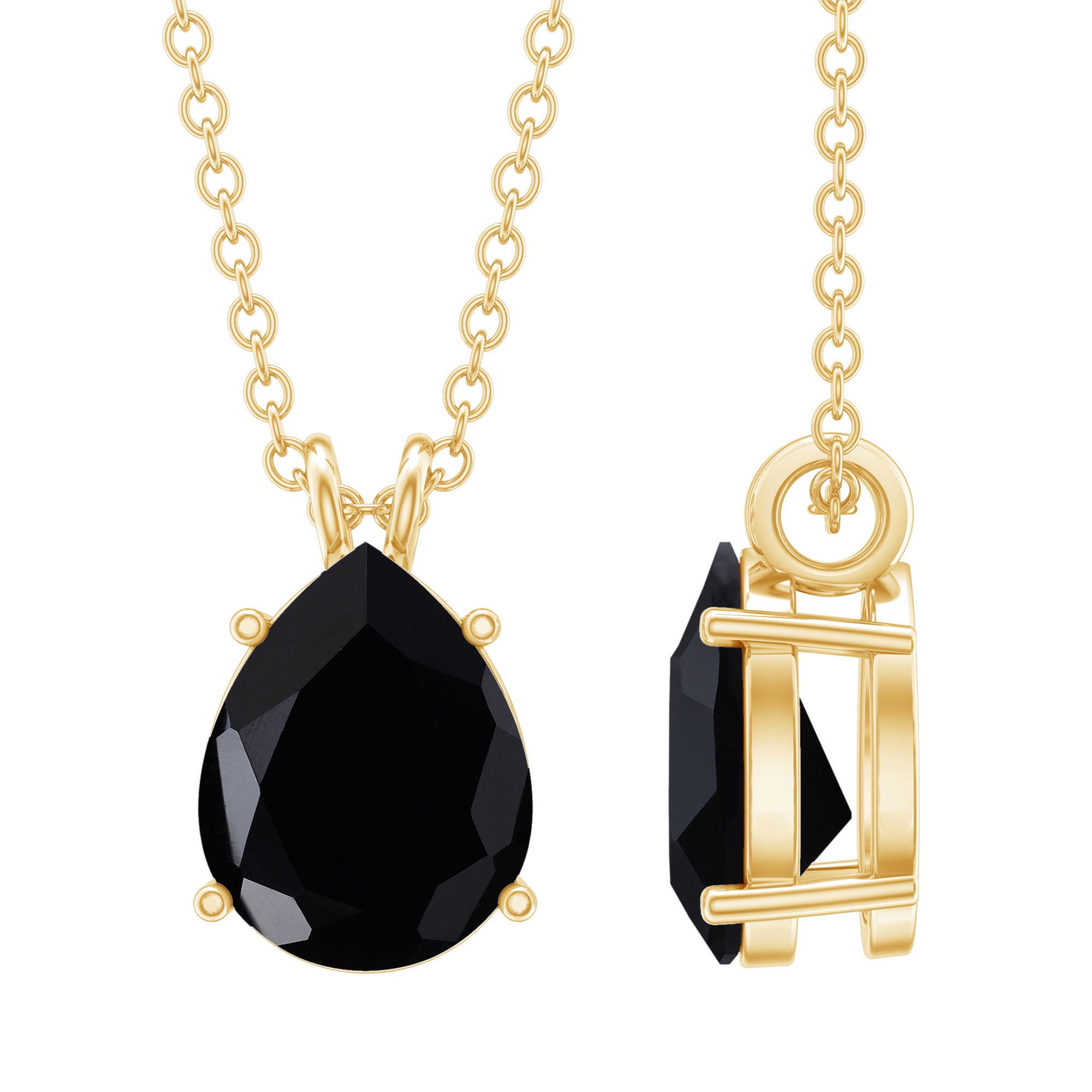 Pear Shaped 2.75 Carat Lab Grown Black Diamond Teardrop Necklace with Chain AAAA ( Synthetic ) 14K Yellow Gold Plated Silver - Rosec Jewels