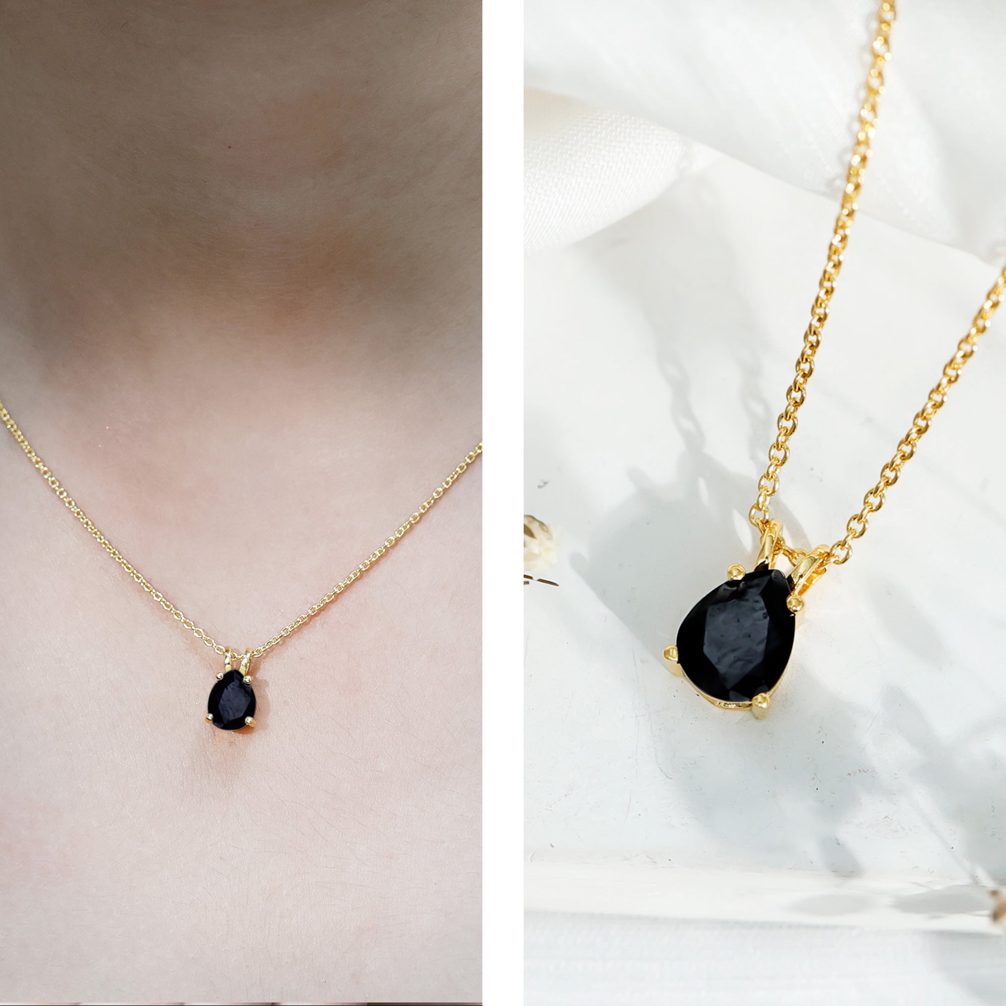 Pear Shaped 2.75 Carat Lab Grown Black Diamond Teardrop Necklace with Chain AAAA ( Synthetic ) 14K Yellow Gold Plated Silver - Rosec Jewels