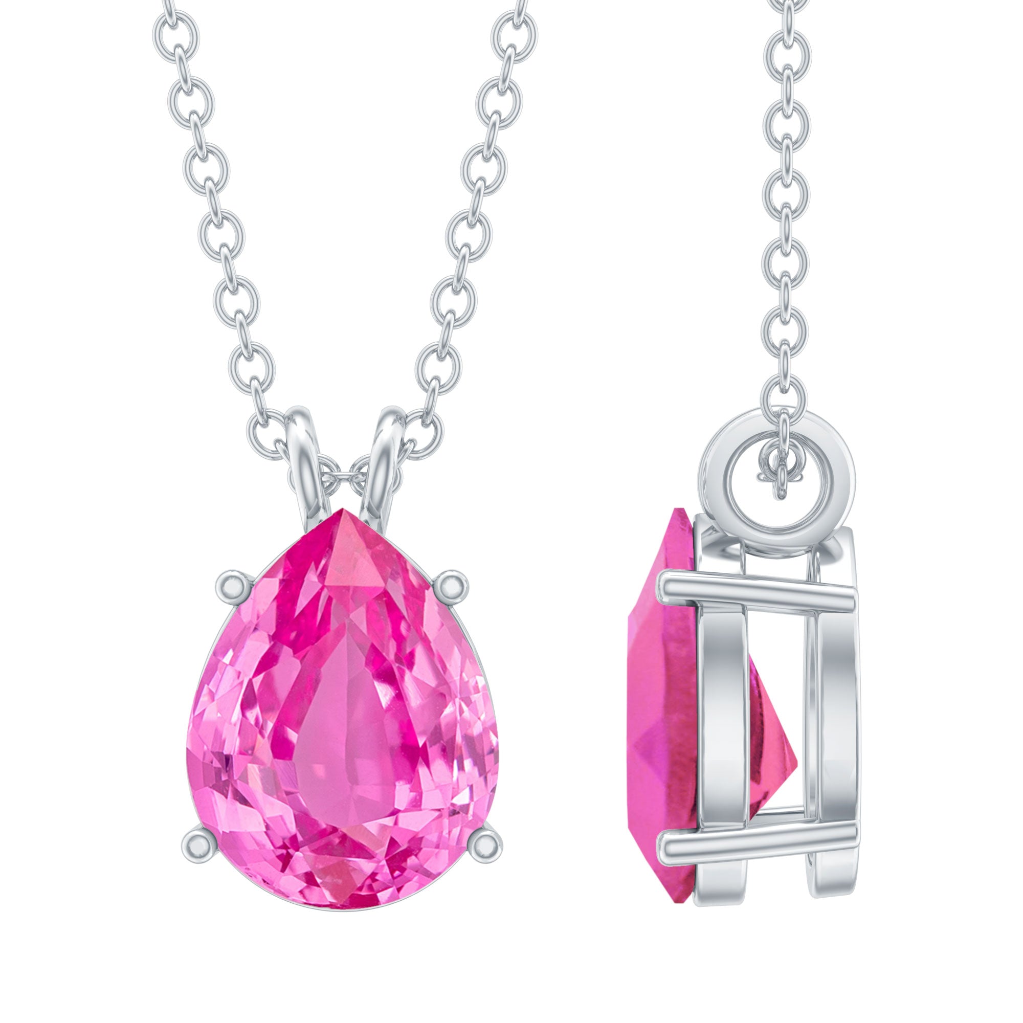 Certified 1.8 Carat Lab Grown Pink Sapphire Teardrop Necklace AAAA 92.5 Sterling Silver - Rosec Jewels