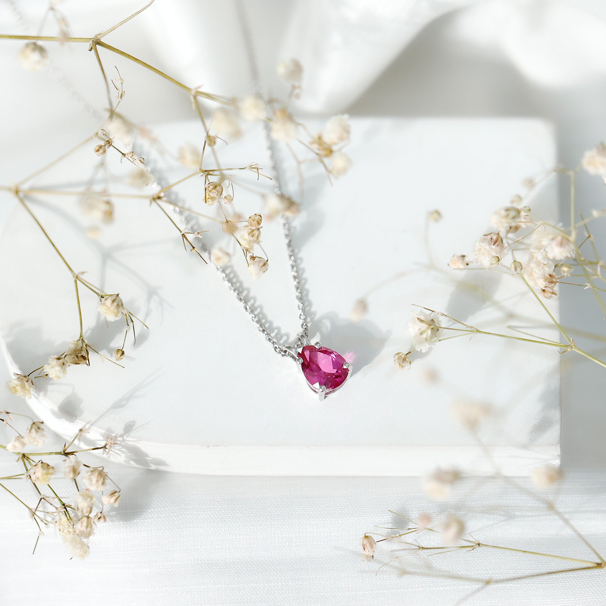 Certified 1.8 Carat Lab Grown Pink Sapphire Teardrop Necklace AAAA 92.5 Sterling Silver - Rosec Jewels