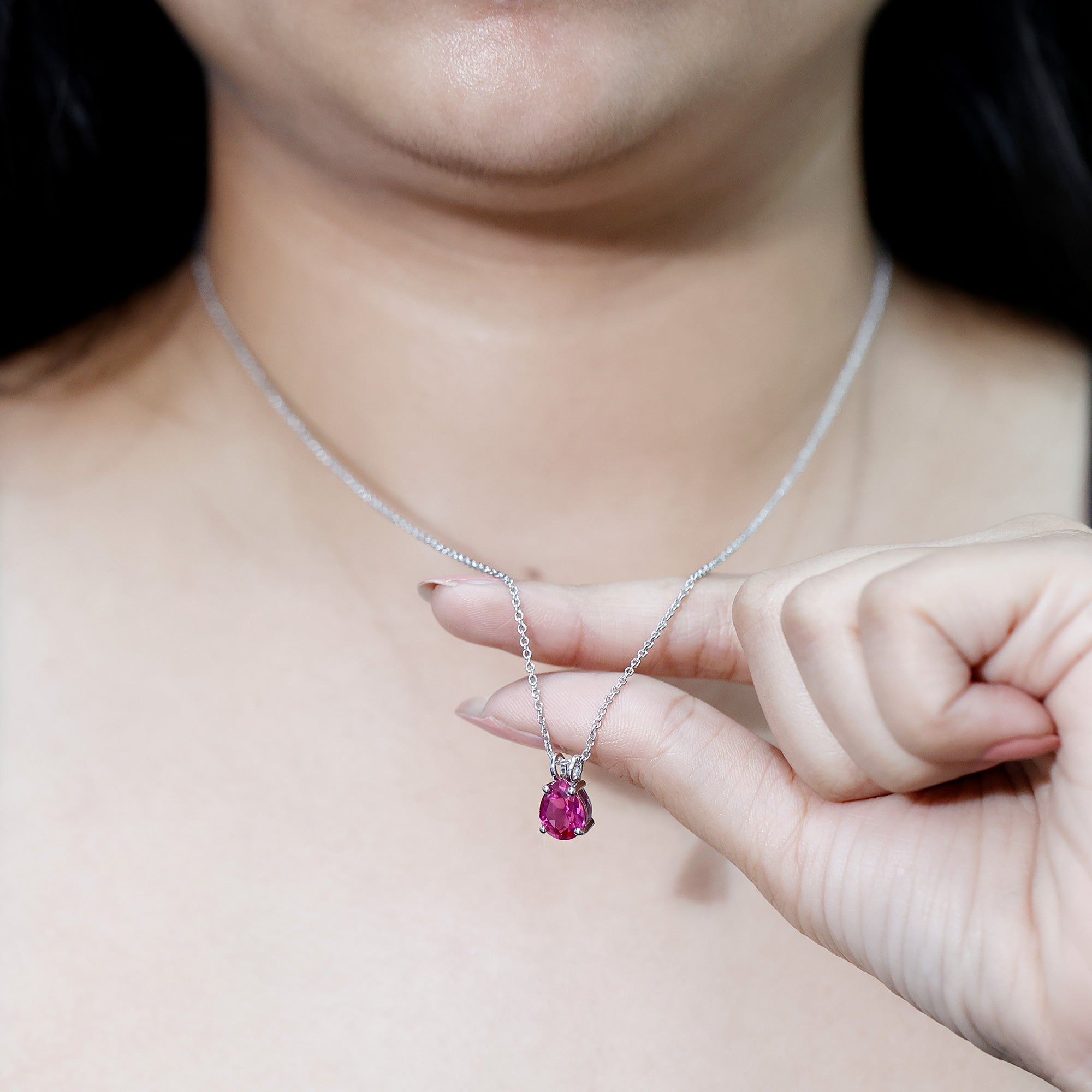 Certified 1.8 Carat Lab Grown Pink Sapphire Teardrop Necklace AAAA 92.5 Sterling Silver - Rosec Jewels