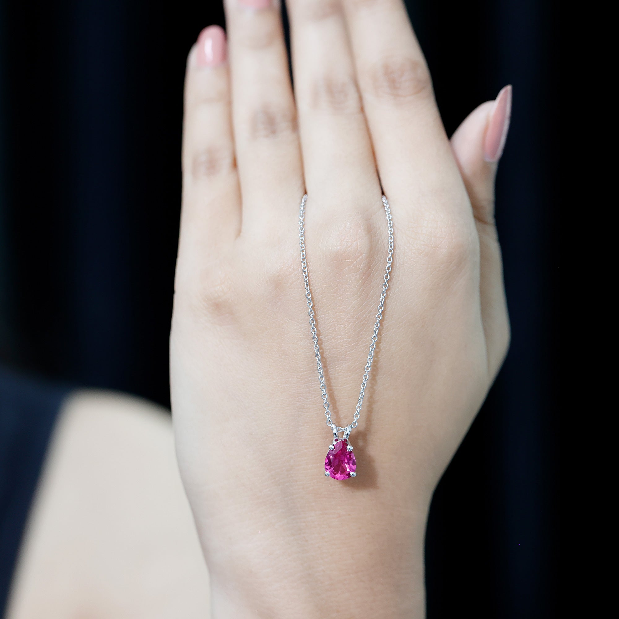 Certified 1.8 Carat Lab Grown Pink Sapphire Teardrop Necklace AAAA 92.5 Sterling Silver - Rosec Jewels