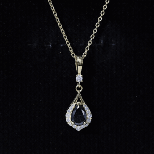 Certified Black and White Diamond Teardrop Necklace with Silver Chain AAA 14K Yellow Gold Plated Silver - Rosec Jewels