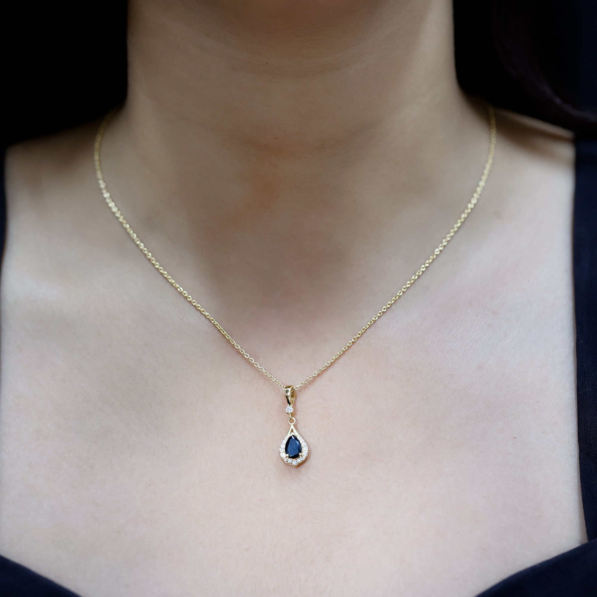 Certified Black and White Diamond Teardrop Necklace with Silver Chain AAA 14K Yellow Gold Plated Silver - Rosec Jewels