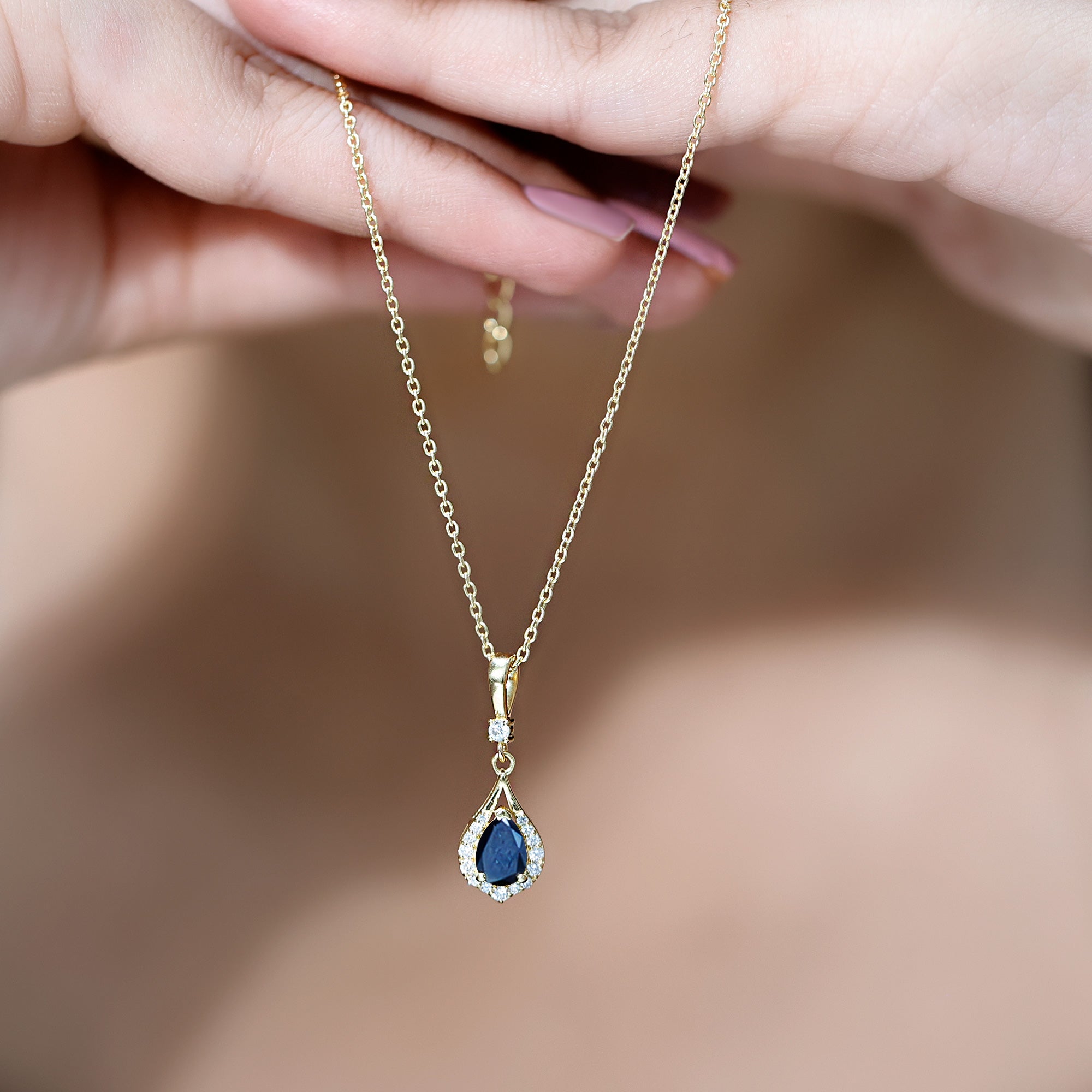 Certified Black and White Diamond Teardrop Necklace with Silver Chain AAA 14K Yellow Gold Plated Silver - Rosec Jewels