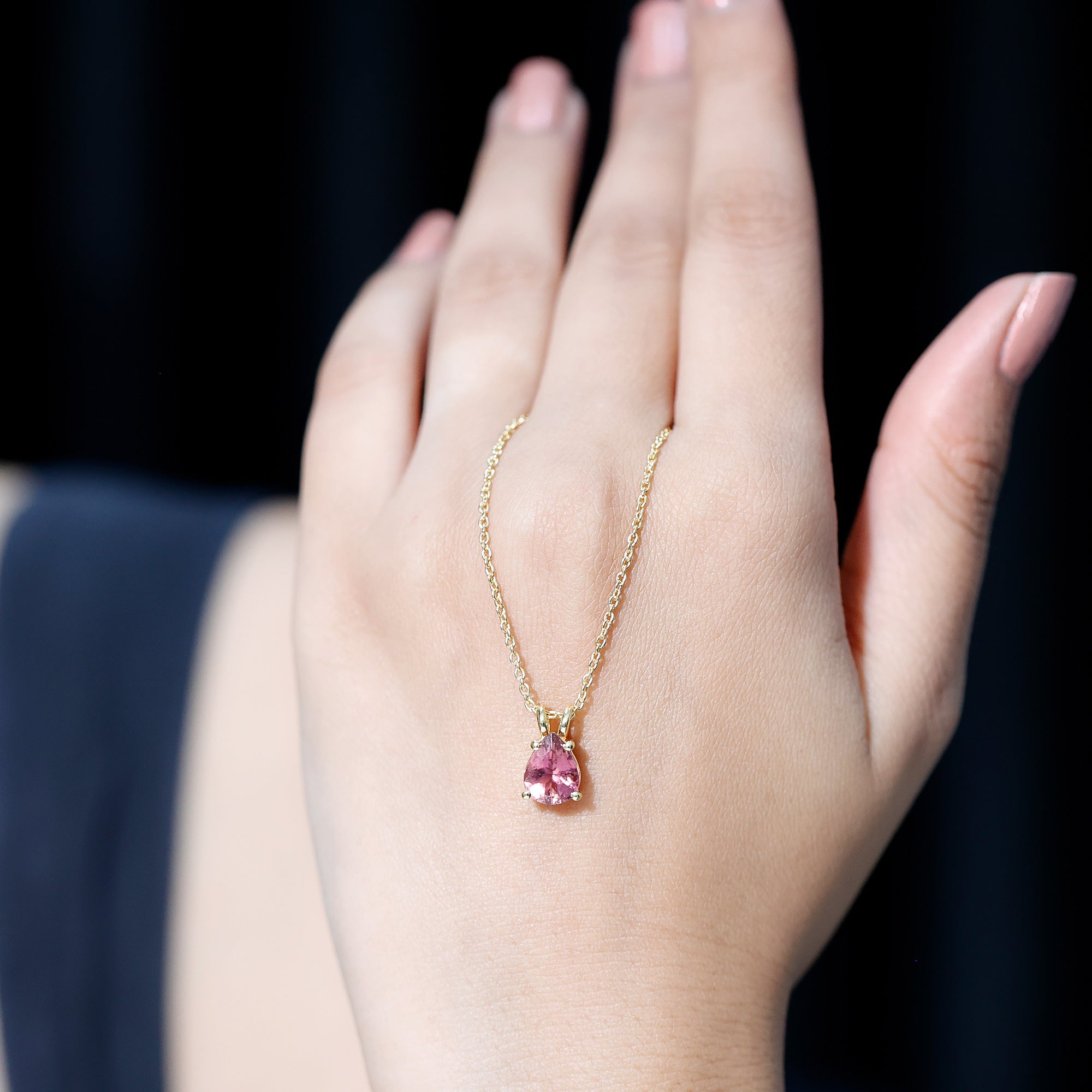 Genuine 1.6 Carat Pink Tourmaline Teardrop Necklace with Chain AAA 14K Yellow Gold Plated Silver - Rosec Jewels