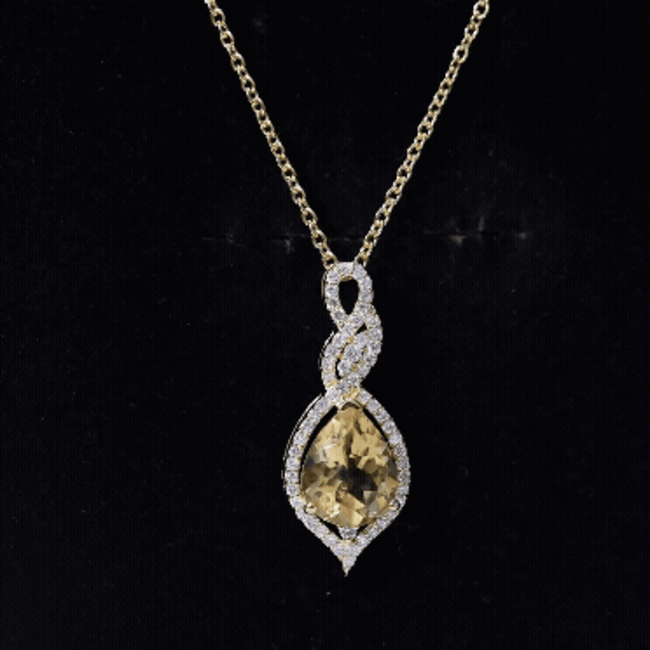 Natural 1.75 Carat Citrine Teardrop Bridal Necklace with Diamond AAA 14K Yellow Gold Plated Silver - Rosec Jewels
