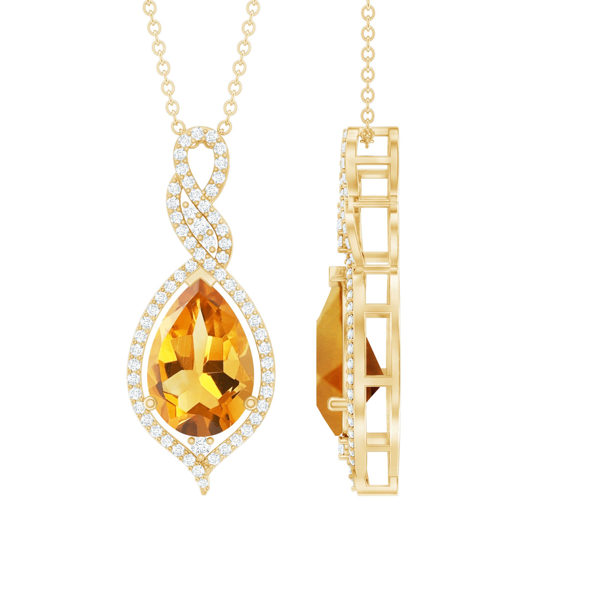 Rosec Jewels-Natural Citrine Teardrop Bridal Necklace with Diamonds