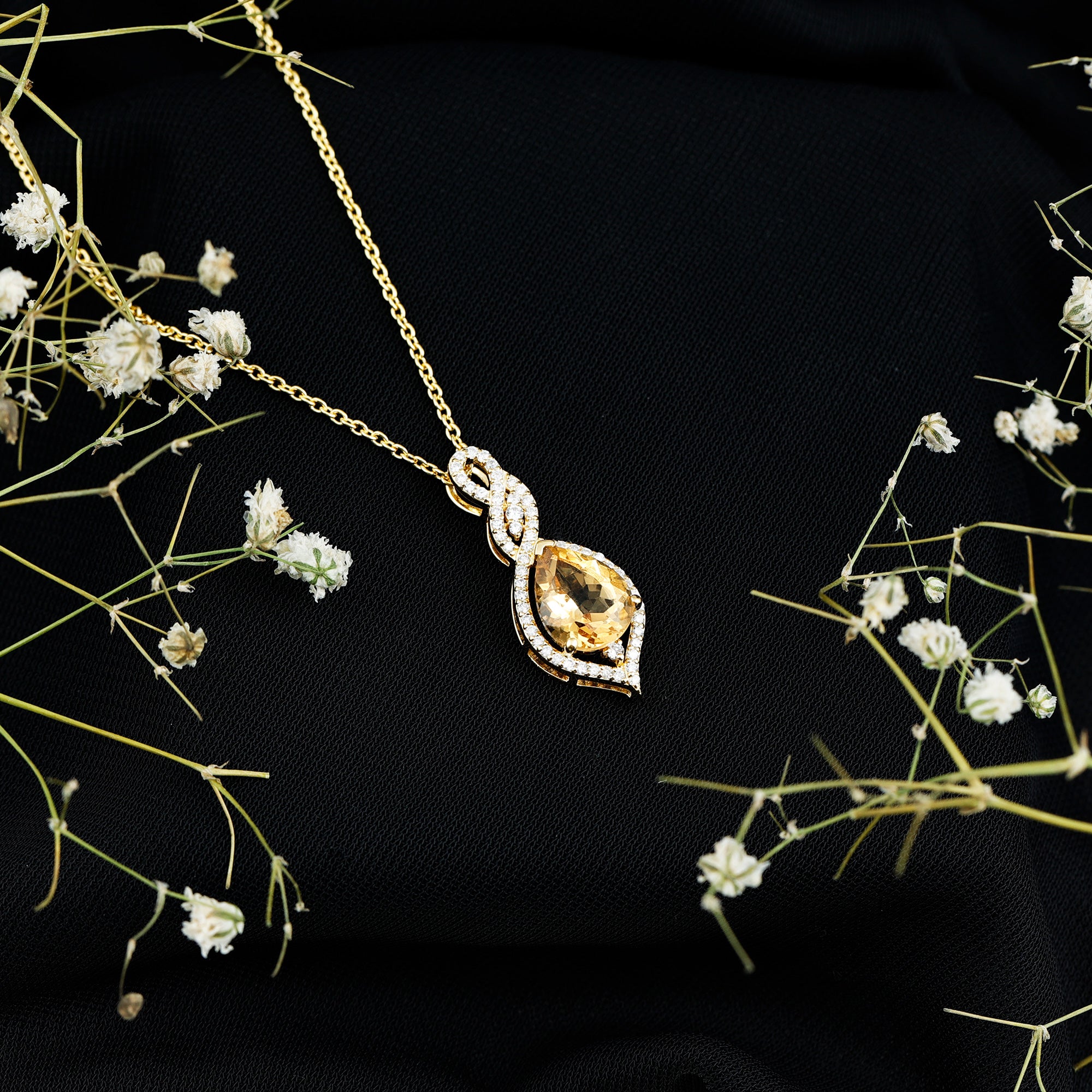 Natural 1.75 Carat Citrine Teardrop Bridal Necklace with Diamond AAA 14K Yellow Gold Plated Silver - Rosec Jewels