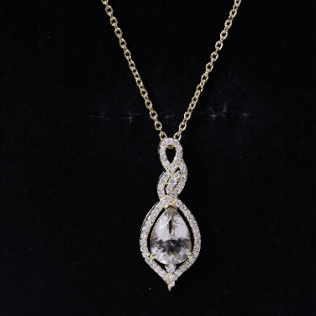 Certified 1.75 Carat Morganite Teardrop Necklace with Diamond AAA 14K Yellow Gold Plated Silver - Rosec Jewels
