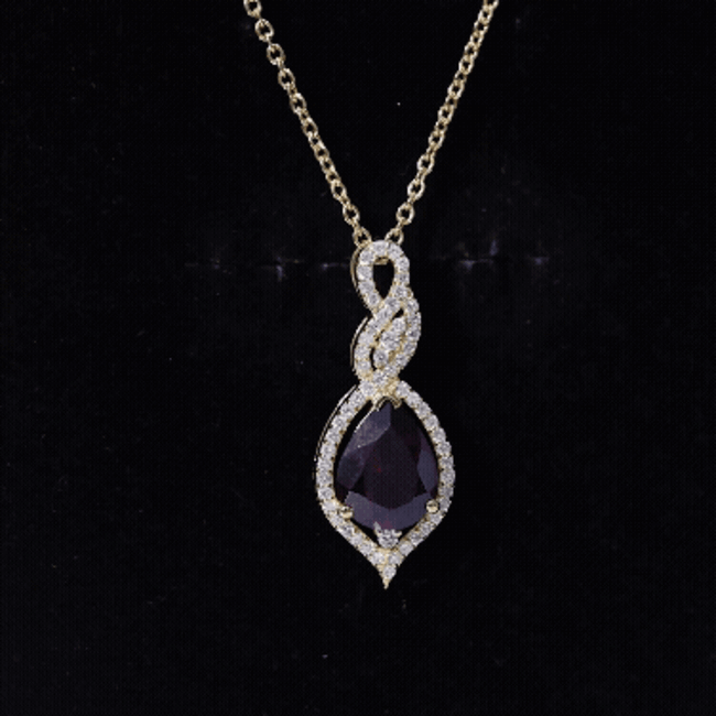 2.5 Carat Pear Shaped Rhodolite Diamond Wedding Necklace for Bride AAA 14K Yellow Gold Plated Silver - Rosec Jewels