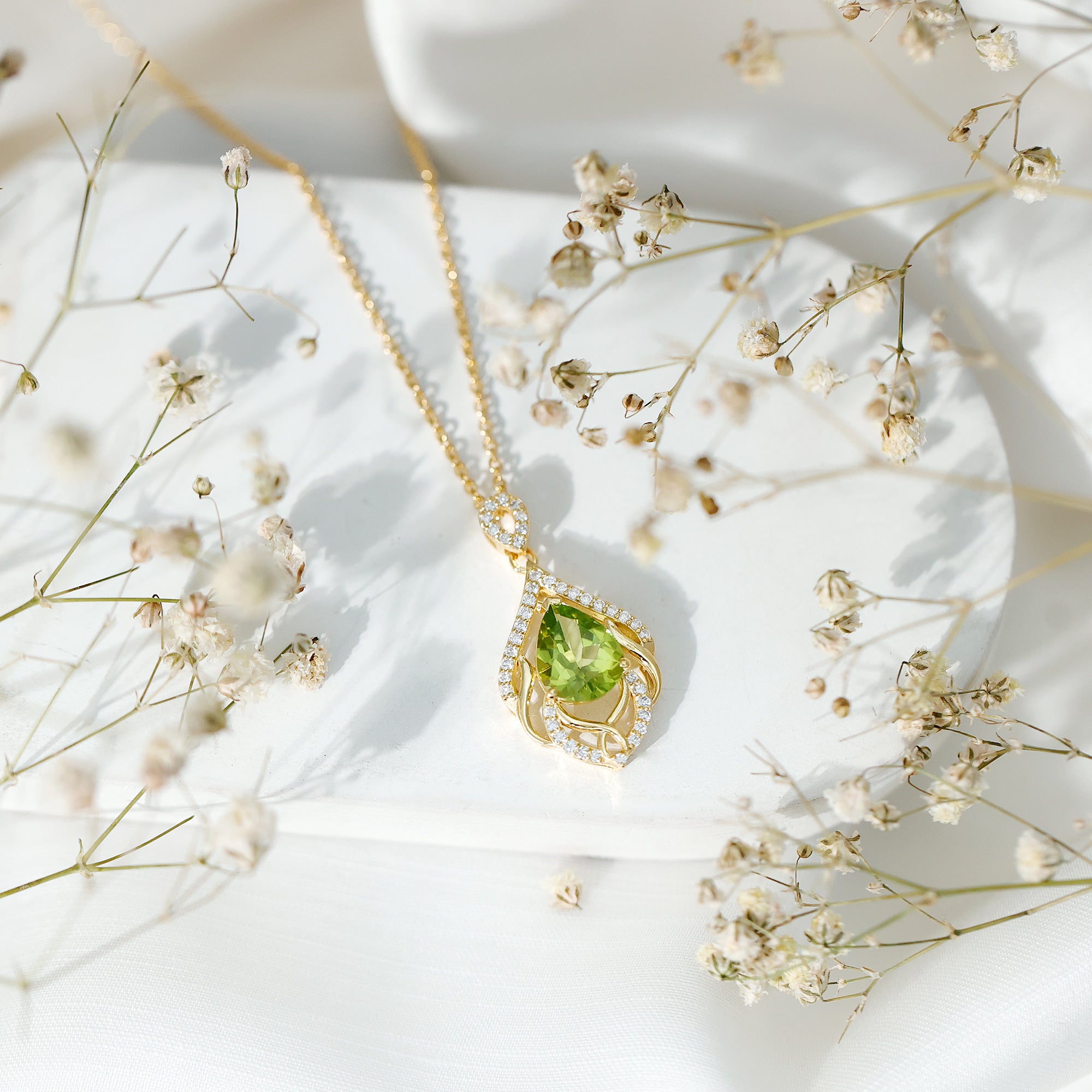 Designer 2.2 Carat Peridot Necklace with Lab Diamond AAA 14K Yellow Gold Plated Silver - Rosec Jewels