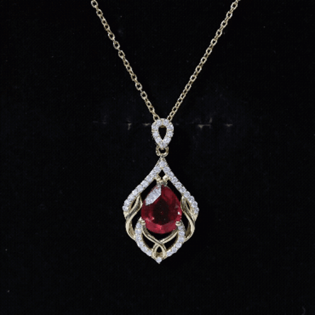 3 Carat Lab Grown Ruby Wedding Necklace with Diamond AAAA 14K Yellow Gold Plated Silver - Rosec Jewels