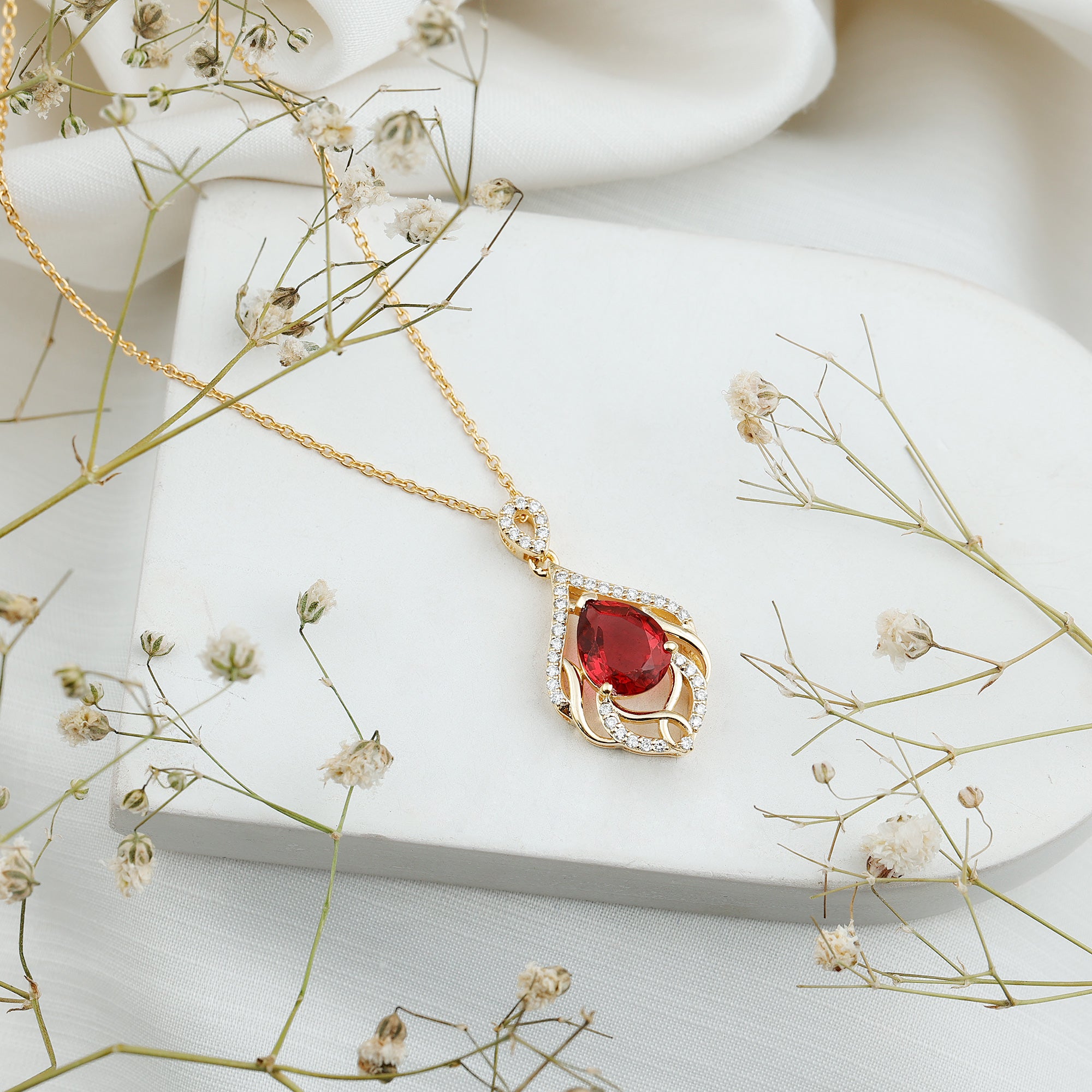 3 Carat Lab Grown Ruby Wedding Necklace with Diamond AAAA 14K Yellow Gold Plated Silver - Rosec Jewels