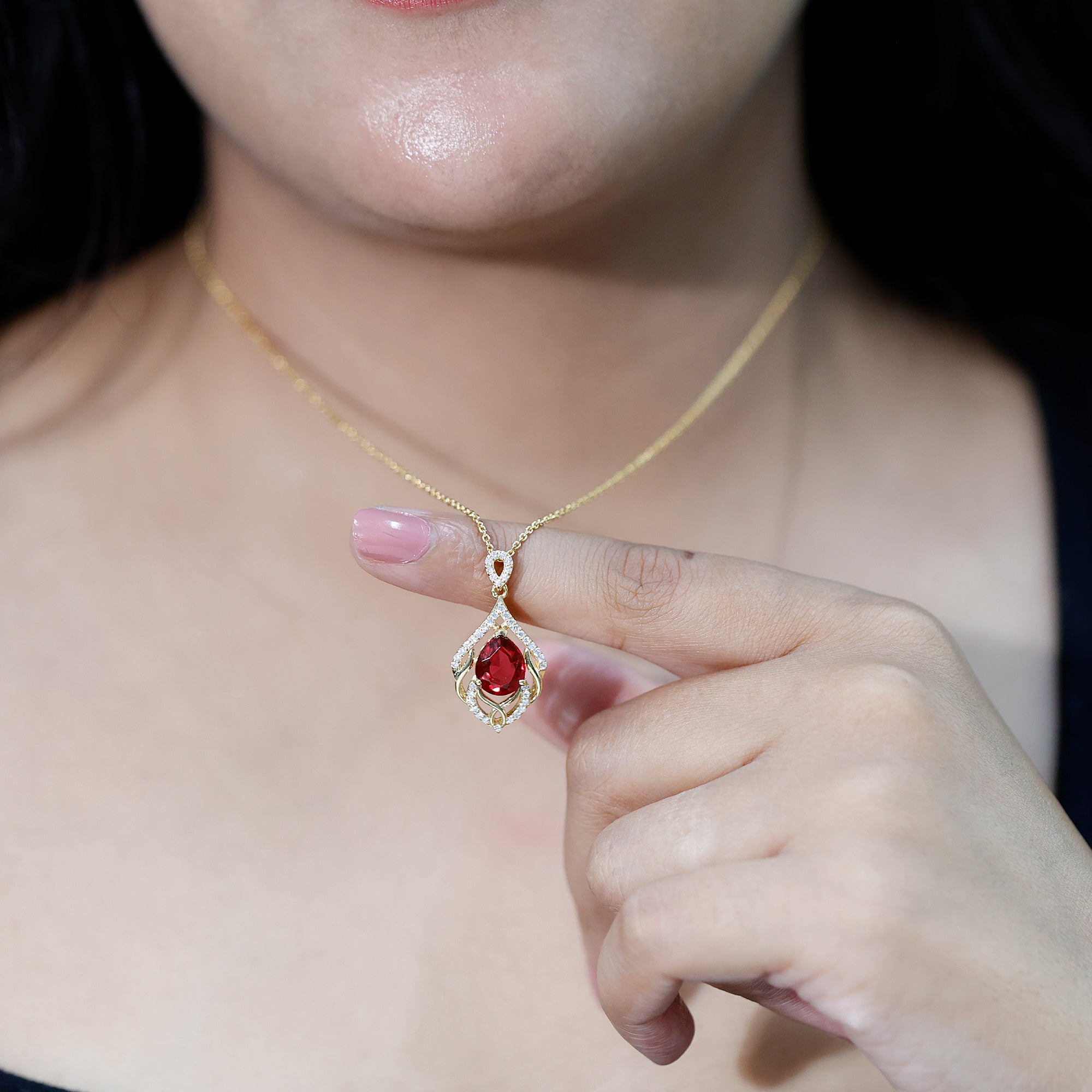 3 Carat Lab Grown Ruby Wedding Necklace with Diamond AAAA 14K Yellow Gold Plated Silver - Rosec Jewels