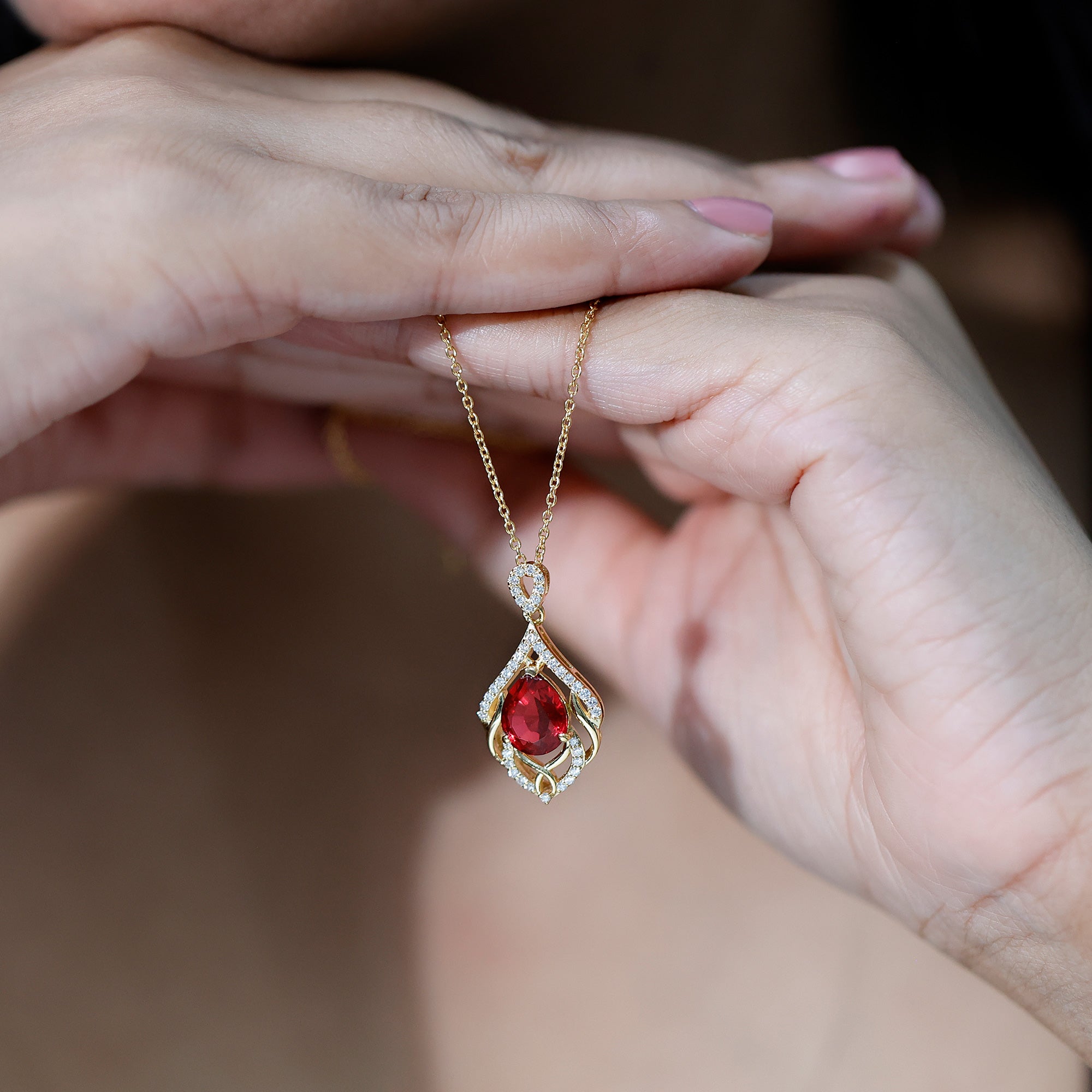 3 Carat Lab Grown Ruby Wedding Necklace with Diamond AAAA 14K Yellow Gold Plated Silver - Rosec Jewels