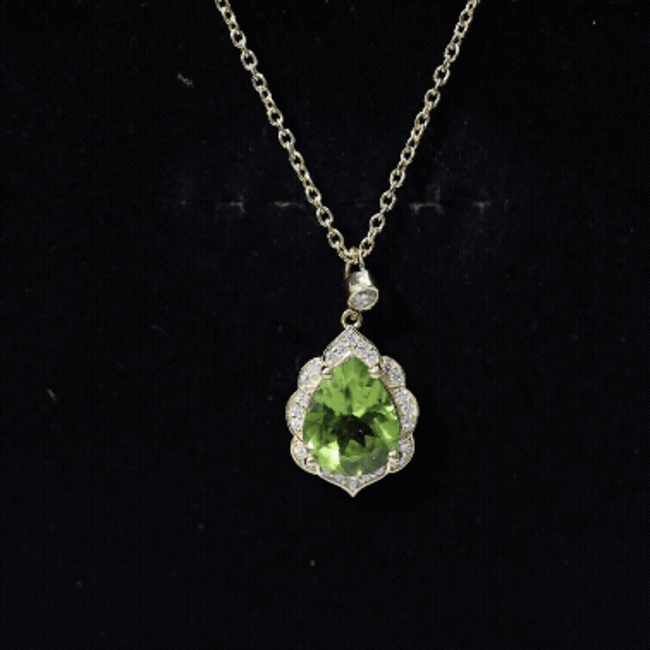Natural 2.2 Carat Pear Shape Peridot Vintage Necklace with Lab Grown Diamond AAA 14K Yellow Gold Plated Silver - Rosec Jewels