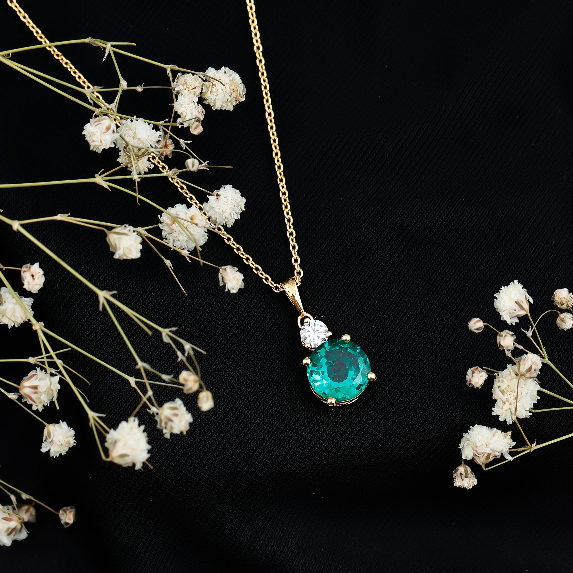 Certified 2.75 Carat Lab Created Emerald Solitaire Necklace with Silver Chain AAAA 14K Yellow Gold Plated Silver - Rosec Jewels