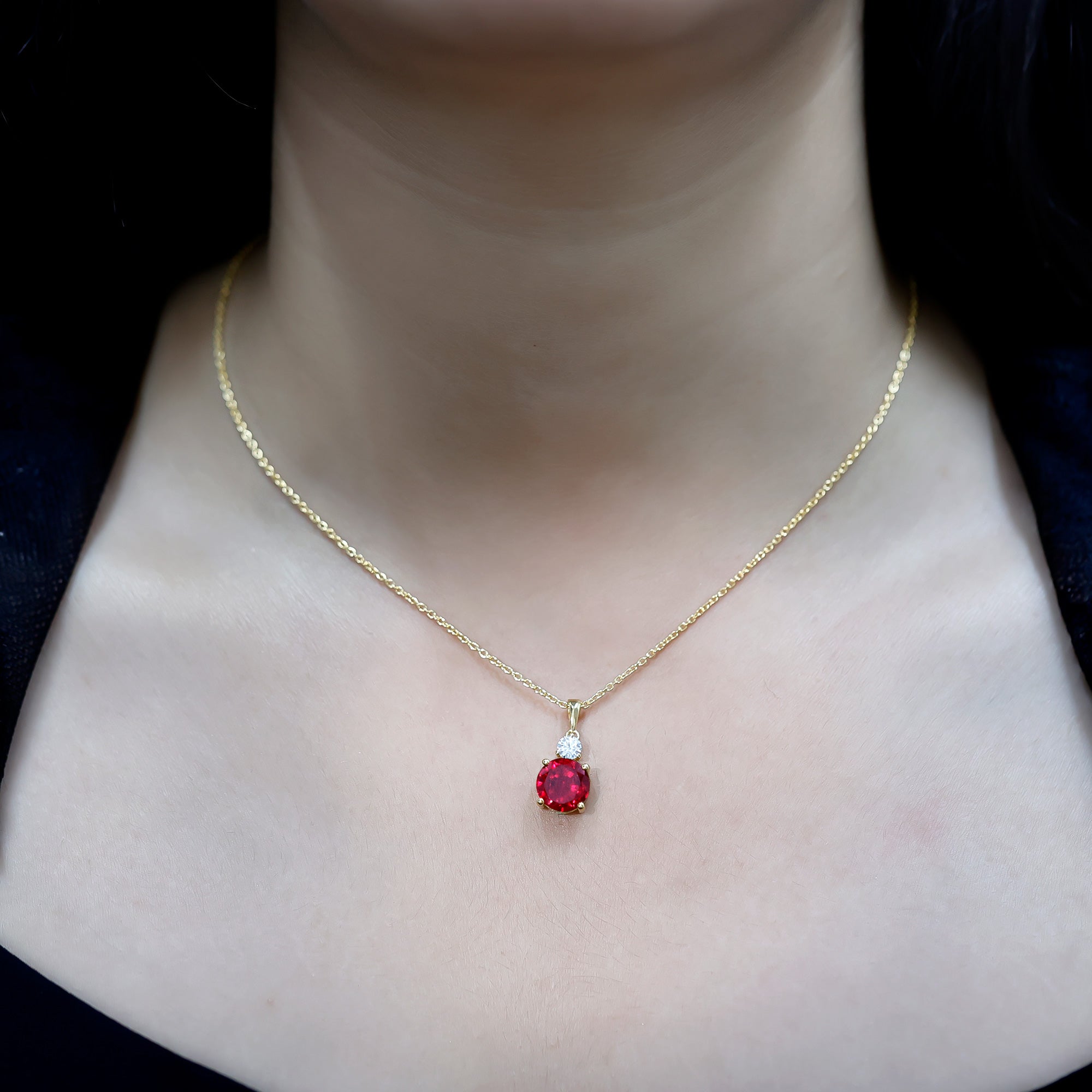 Certified 2.5 Carat Lab Grown Ruby Pendant Necklace with Moissanite AAAA 14K Yellow Gold Plated Silver - Rosec Jewels