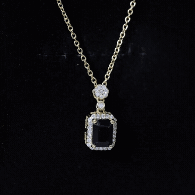 Vintage Style 1 Carat Emerald Cut Black Spinel Statement Necklace with Diamond Halo AAA 14K Yellow Gold Plated Silver - Rosec Jewels