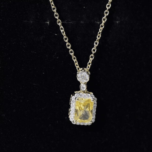 Vintage Inspired 1 Carat Lab Created Yellow Sapphire Necklace with Diamond Halo AAAA 14K Yellow Gold Plated Silver - Rosec Jewels